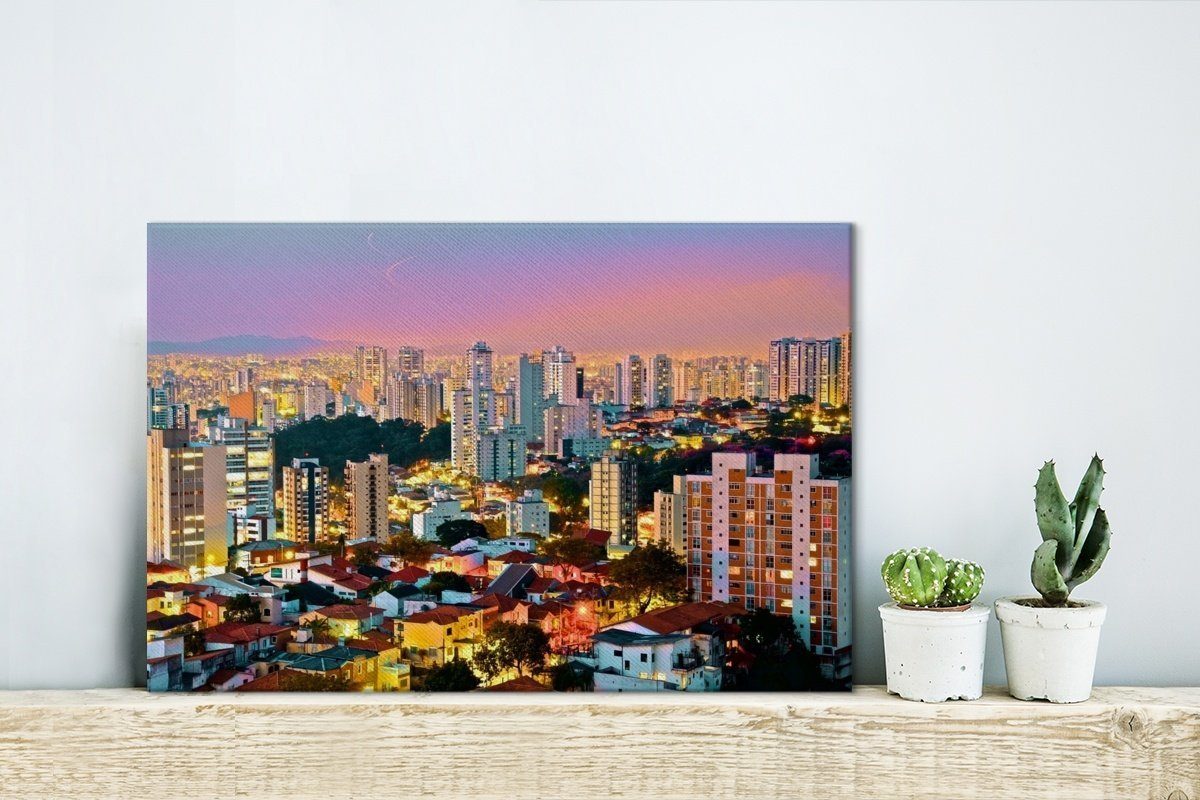 São Sonnenuntergang Aufhängefertig, der über Wanddeko, Paulo 30x20 Ein in, Leinwandbilder, farbenprächtiger Stadt OneMillionCanvasses® cm (1 Leinwandbild St), Wandbild