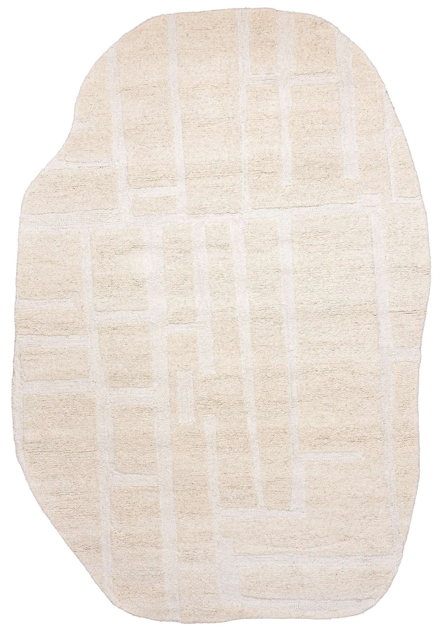 Designteppich Wollteppich Sonderform Japandi, Handwebteppich Wolle, Mazovia, 80 x 150 cm