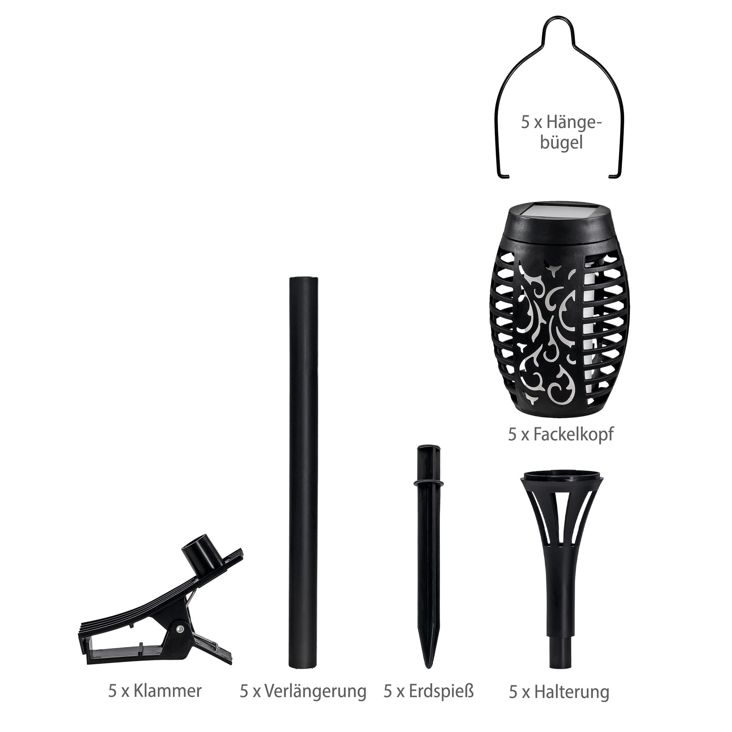 IC Gardenworld LED Gartenfackel 5er Set Solar Gartenfackel mit Flammeneffekt, 4 in 1 Verwendung, LED fest integriert, warm-weiß – Bild 4 von 5