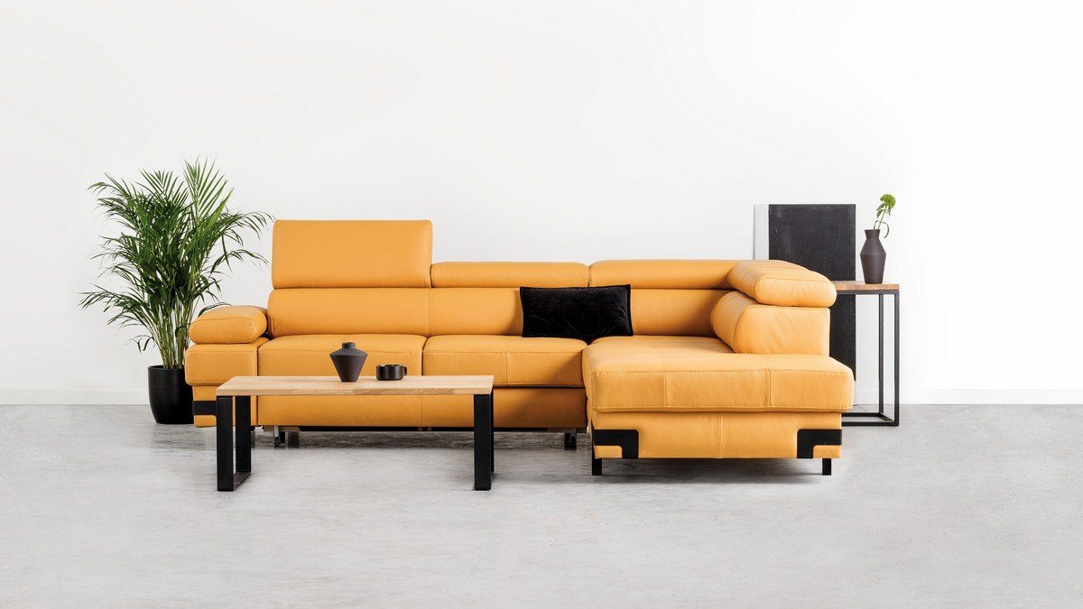 Sofa Dreams Ecksofa Chemnitz L mit verstellbaren Form L Bettkasten, Armlehnen orange, Schlaffunktion, Form