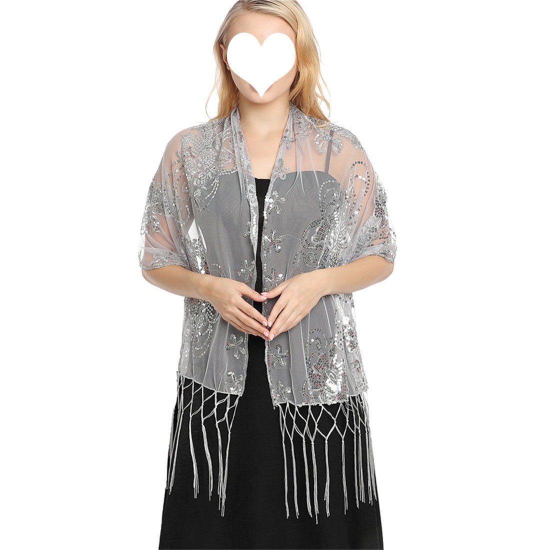 Abendkleid Grau Damen Schal Netz Seidenschal, DÖRÖY Fransen Schal Schal Seidenschal