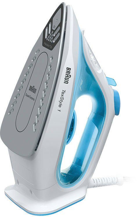 Braun Dampfbügeleisen TexStyle Bügelsohle, W, Blau 2000 1050 1 SI Watt, mit BL, SuperCeramic 2000