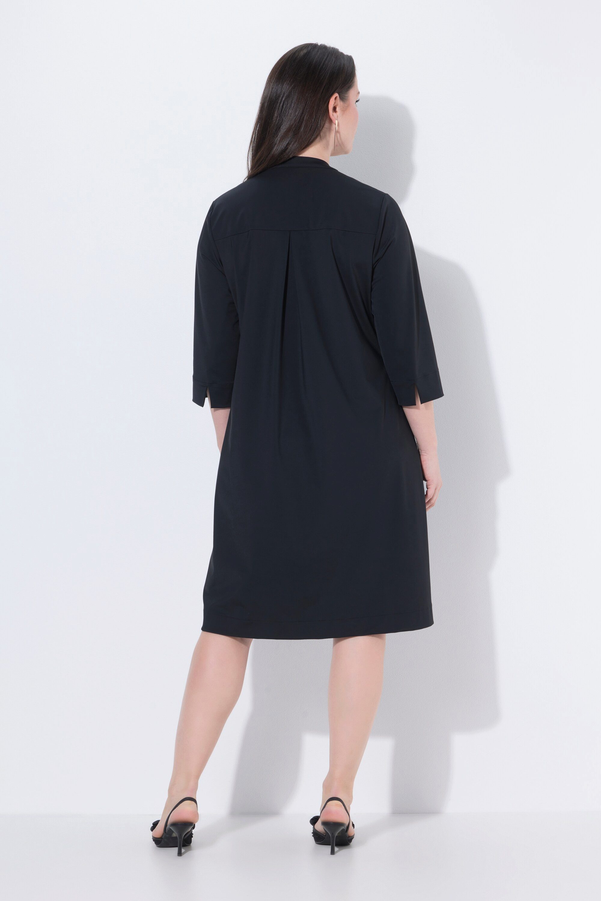 Ulla Popken Midikleid Kleid A-Linie Kelchkragen V-Ausschnitt 3/4-Arm