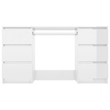 möbelando Schreibtisch 3001904 (LxBxH: 50x140x77 cm), aus Holzwerkstoff in Hochglanz-Weiß mit 6 Schubladen