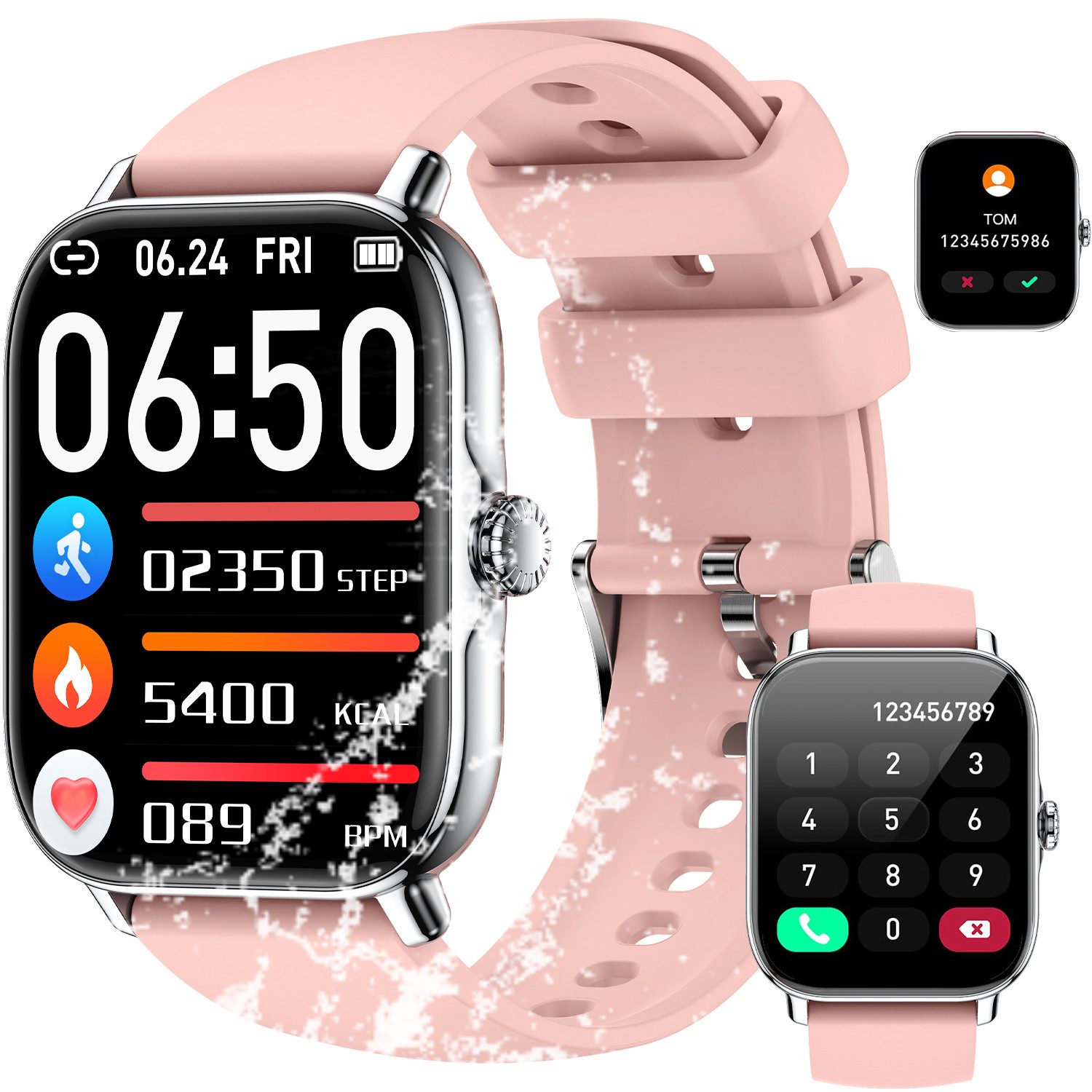 Fitness Tracker uhr mit Anruffunktion Gesundheits-Smartwatch rosa Smartwatch