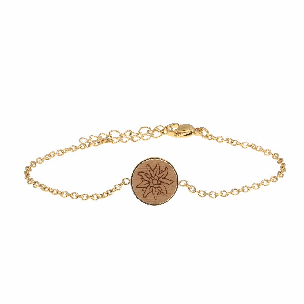 Eydl Armkette Edelweiss Armaband Edelstahl vergoldet Holz Nuss 3963-2