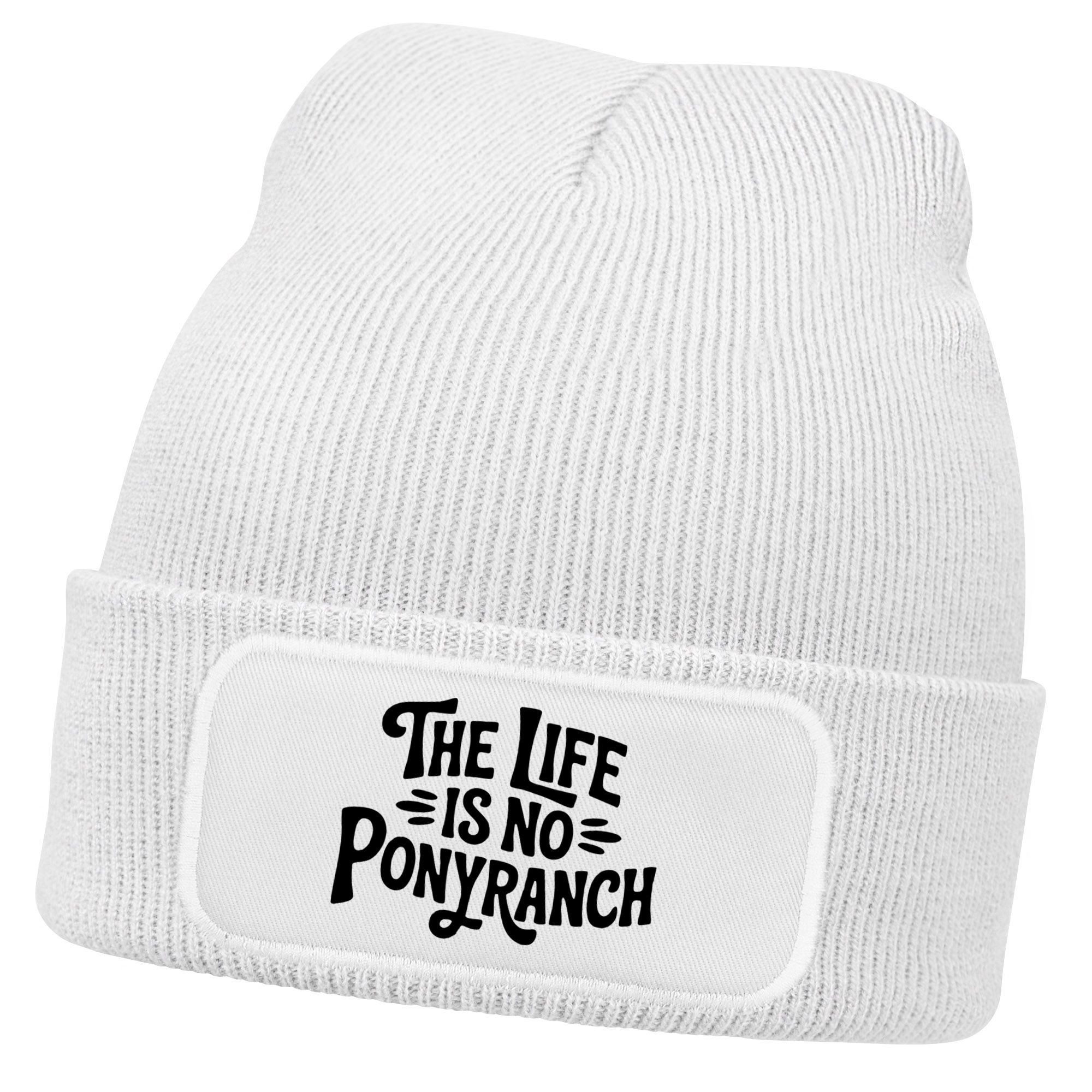 Strickmütze Herren Beanie mit Patch Leben ist kein Ponyhof Strickmütze Spruch