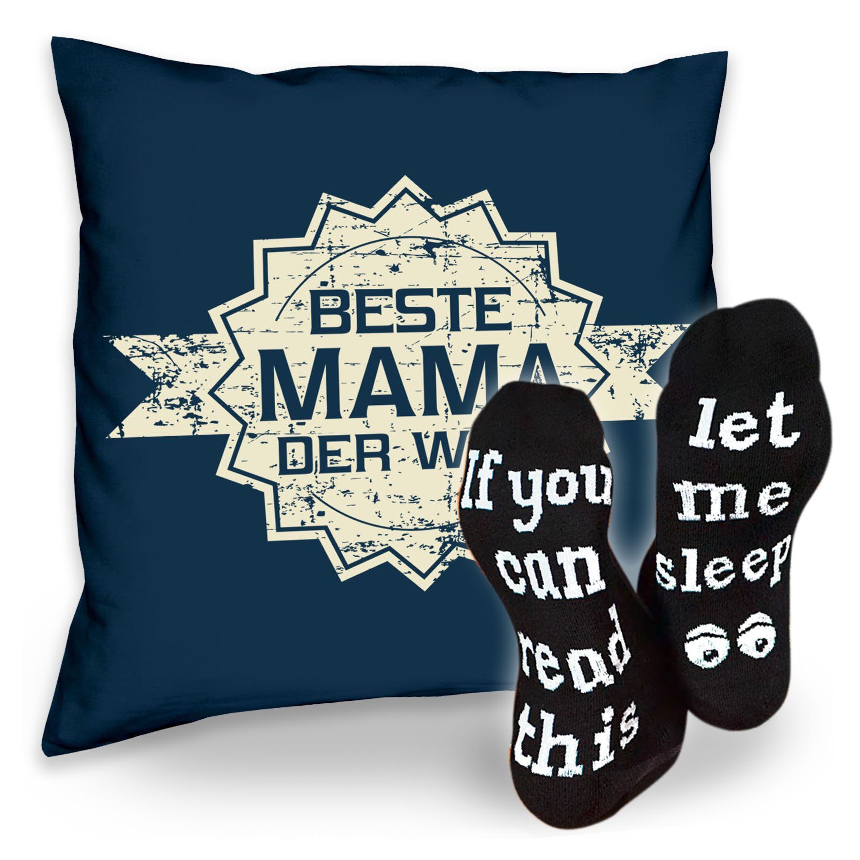 Soreso® Dekokissen Kissen Beste Mama der Welt Stern & Sprüche Socken Sleep, Geschenkidee Weihnachtsgeschenk navy-blau