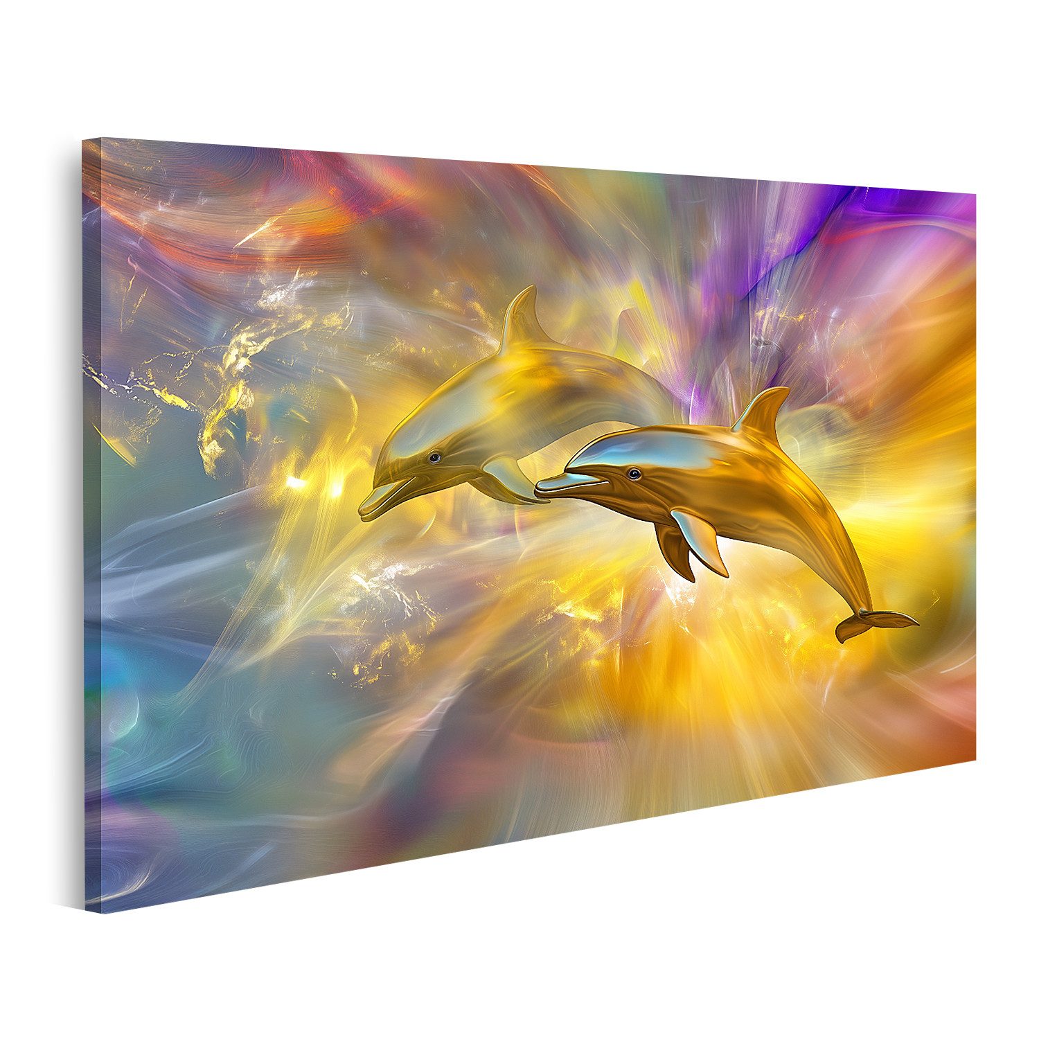 islandburner Leinwandbild, Leuchtende Delfine in magischer Strömung günstig online kaufen