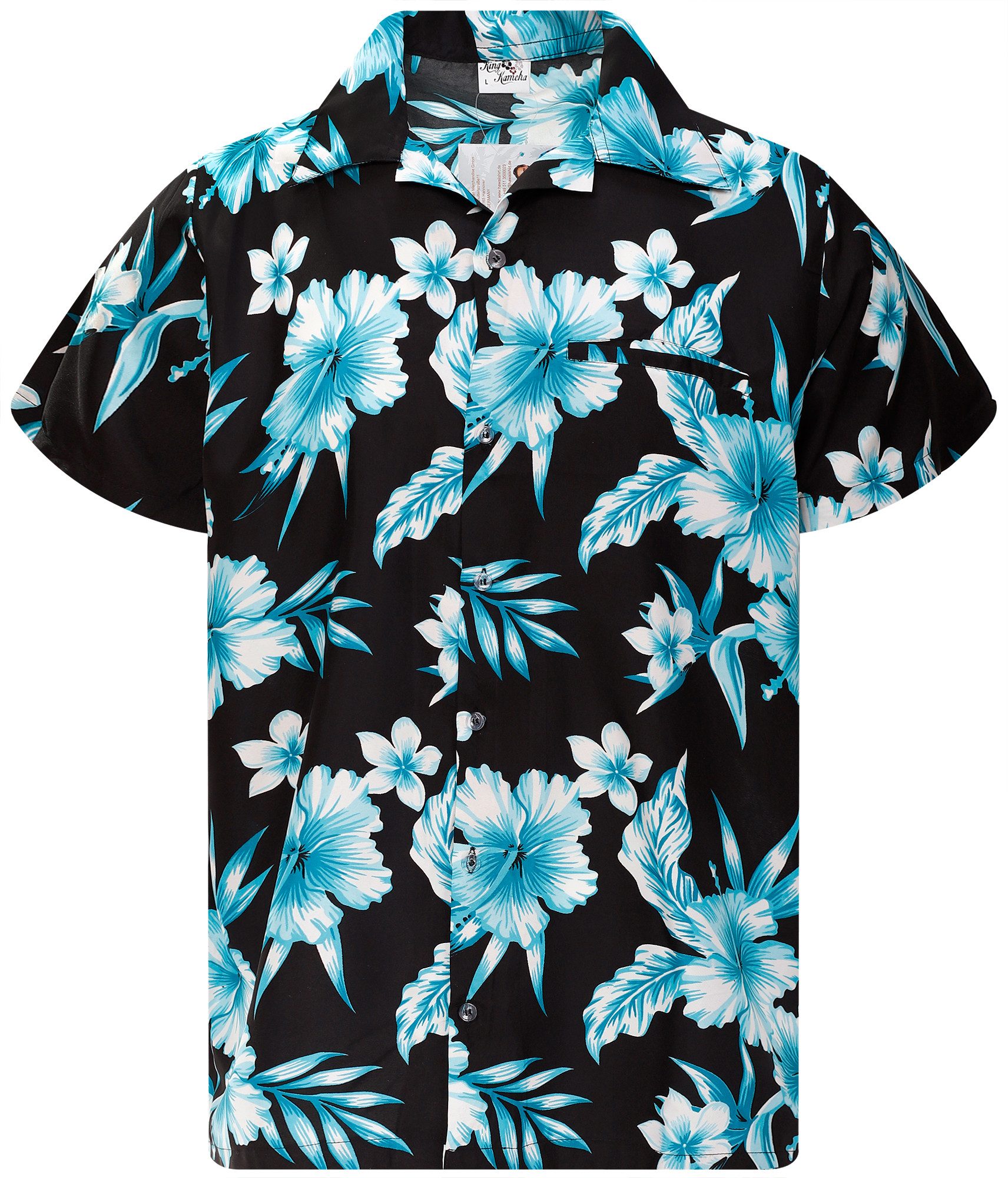 King Kameha Hawaiihemd Mono Flowers Funky Hawaii-Hemd Herren Kurzarm Front-Tasche Unisex