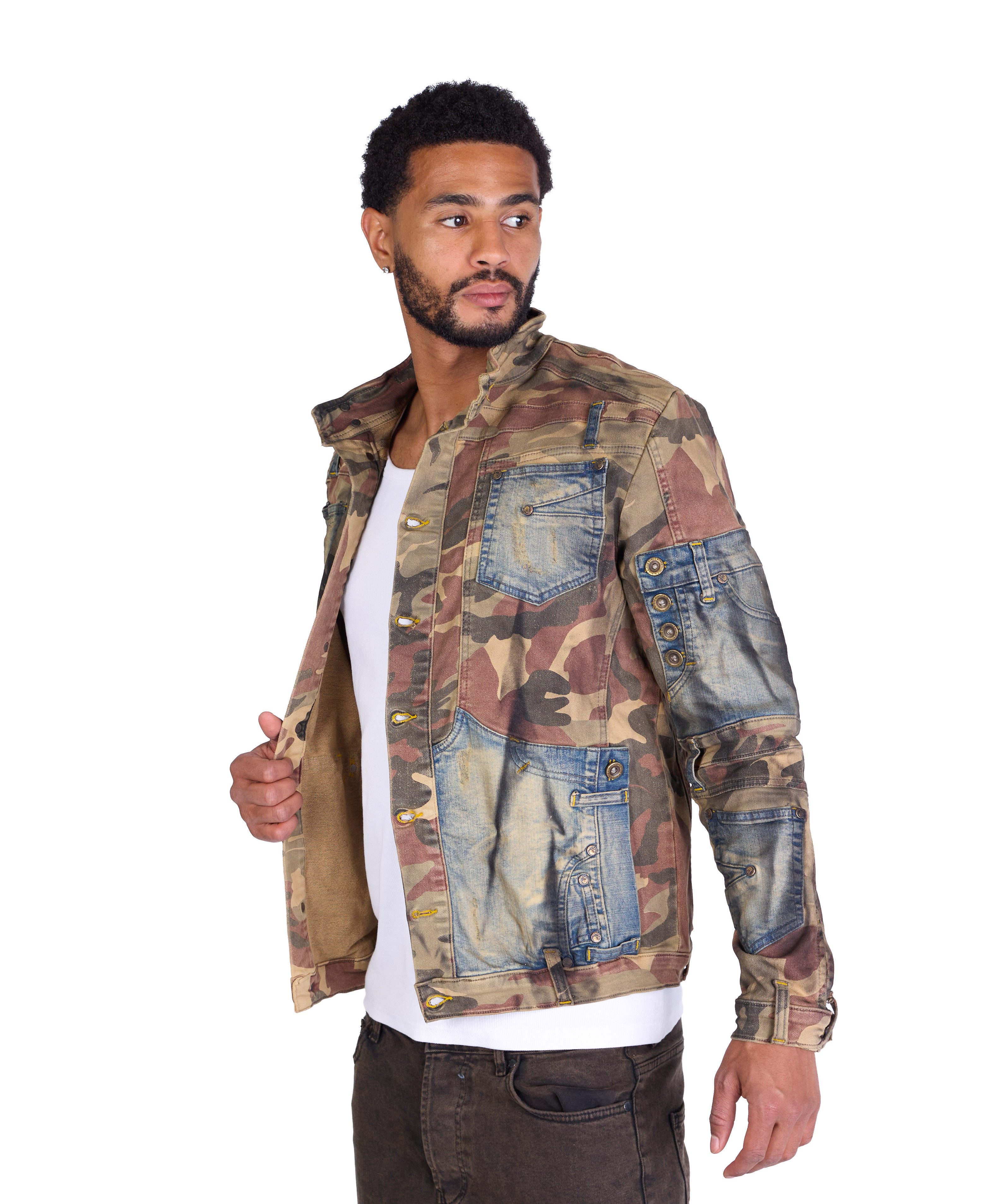 KINGZ Jeansjacke KINGZ Herren Patchwork Designerjacke günstig online kaufen