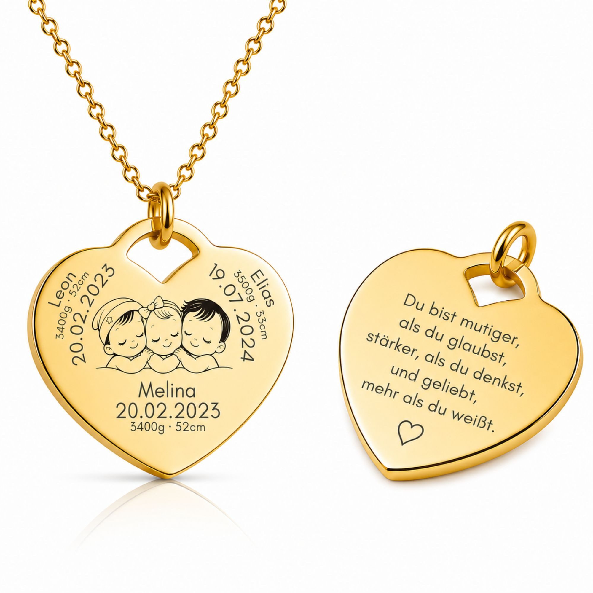 BS Schmuckdesign Kette mit Anhänger mit Gravur Personalisierte Halskette Geburtskette Herzkette Mutter-Kind (inkl. Gravur), personalisierbar inkl. Geschenkbox