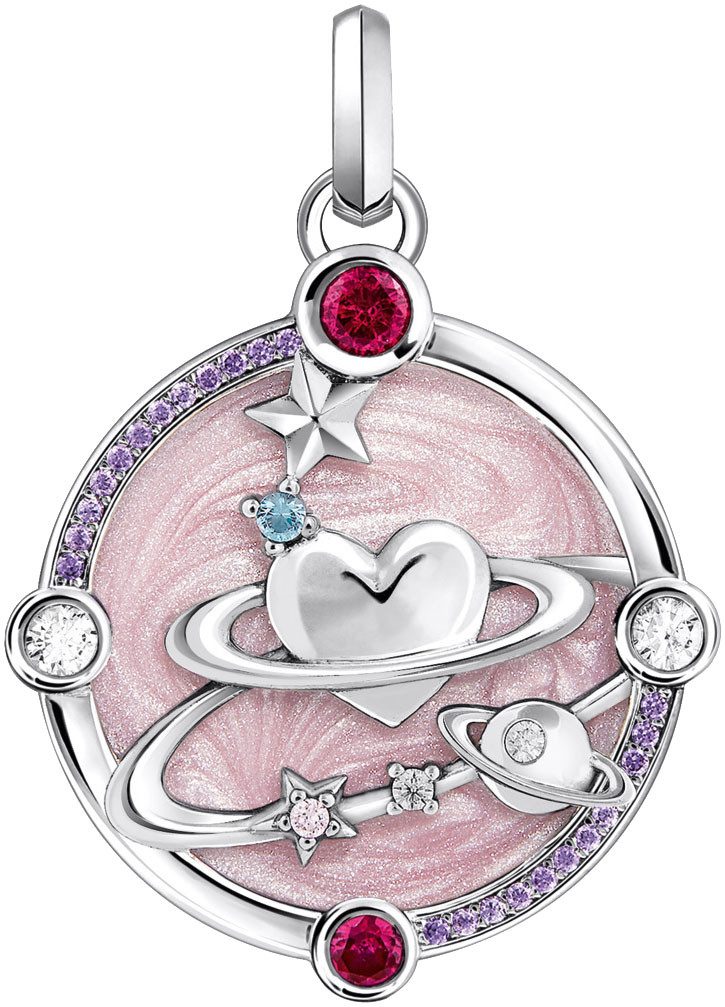 THOMAS SABO Кулоны rosa mit Herzplaneten und Steinen, PE959-340-9, mit Glas-Keramik Stein, Korund (synth), Zirkonia (synth)