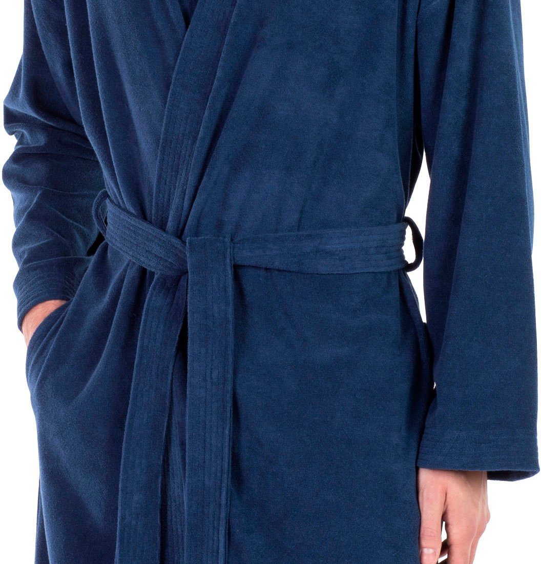 Bademantel Leichter jeansblau Kimono-Kragen, framsohn Herren, Jersey, Besonders frottier Bademantel Gürtel, Jerseybademantel leichter Langform,