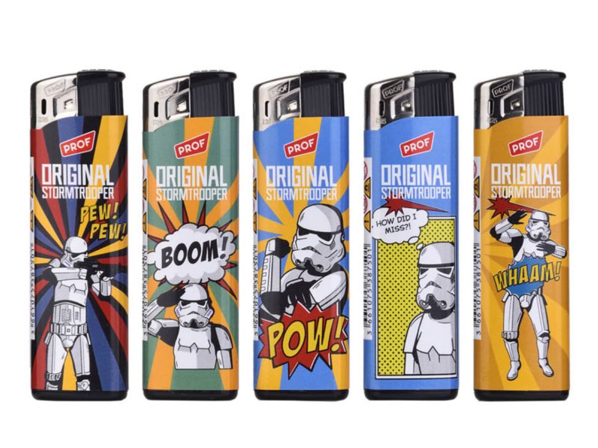 meytrade Feuerzeuge Vintage, Retro, Comic Stormtrooper im 5er Set beidseitg bedruckt (5-St), 5 Mehrwegfeuerzeuge im Set