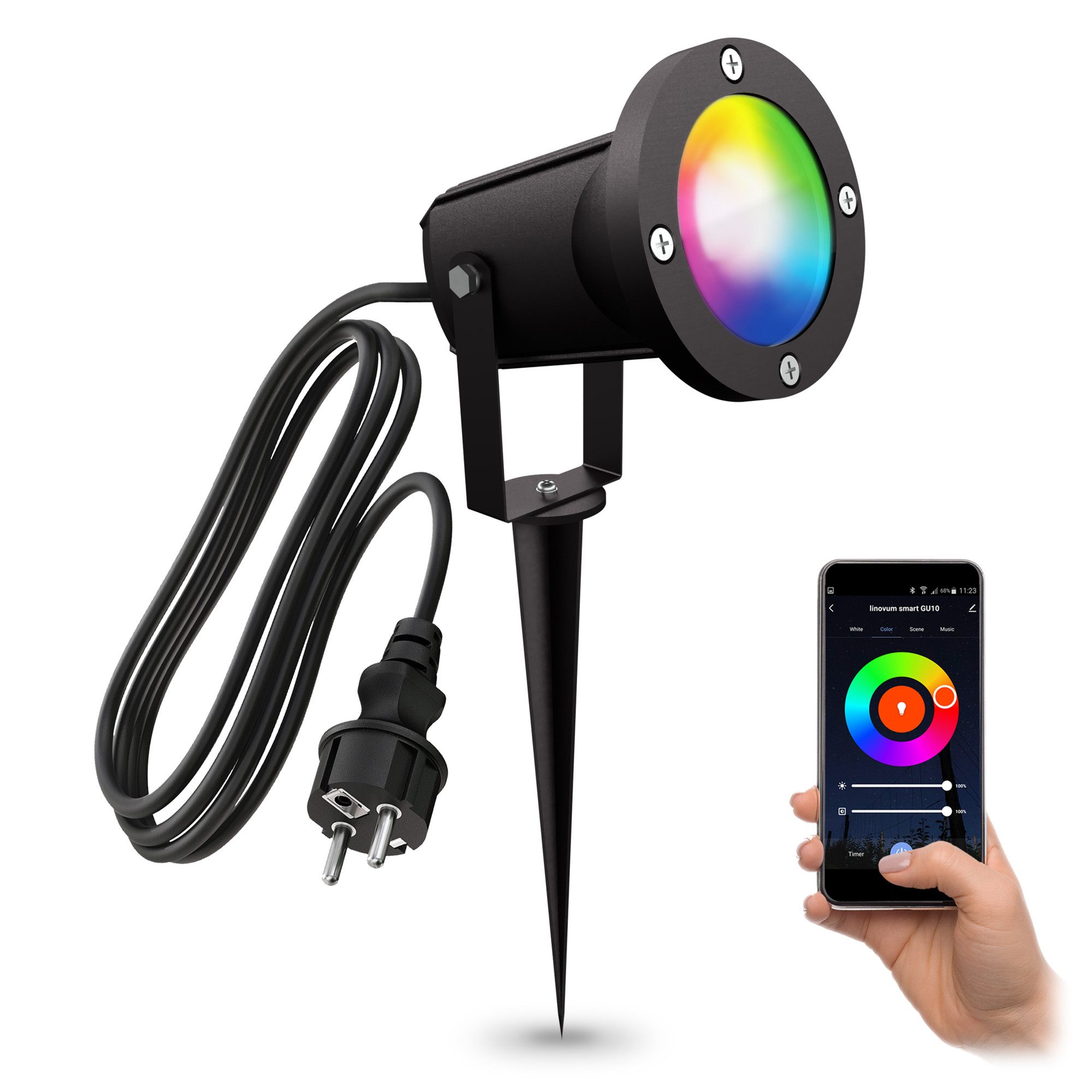 linovum LED Gartenstrahler CARI Erdspiess Gartenstrahler 2m Kabel IP65 Smart GU10 dimmbar, Smart