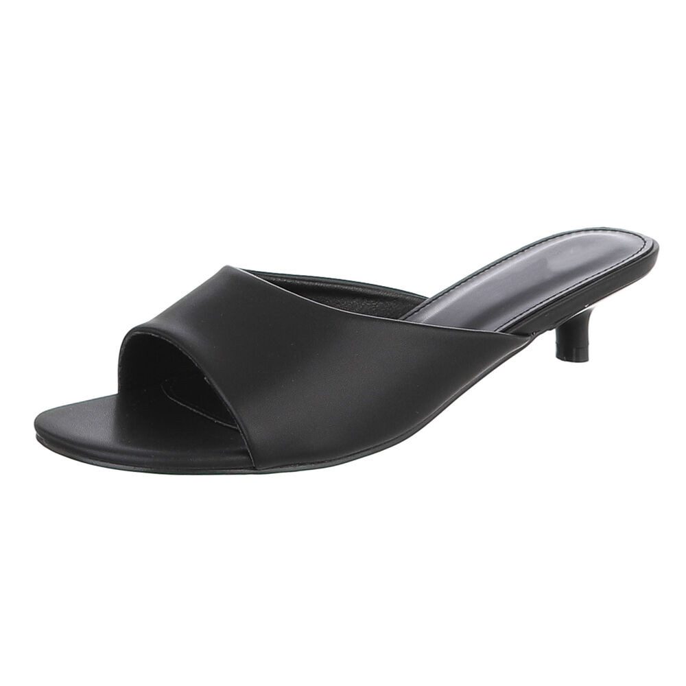Ital-Design Damen Mules mit Blockabsatz und offener Spitze Pantolette (91849343) Pfennig-/Stilettoabsatz Pantoletten in Schwarz