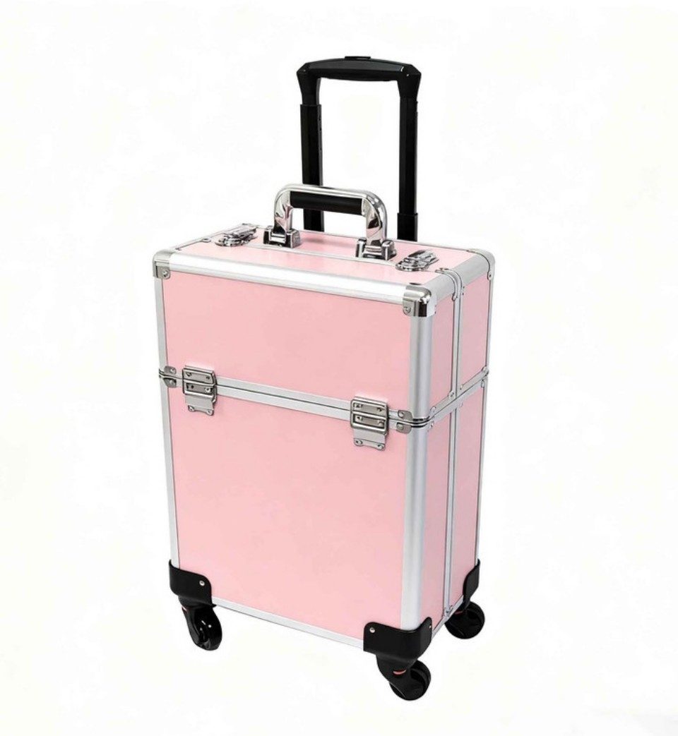 ZMH Schmink-Koffer 4-in-1 Rollendes 5-Fach Makeup-Case aus Aluminium & Holz für Kosmetik, Großer Kosmetik-Koffer
