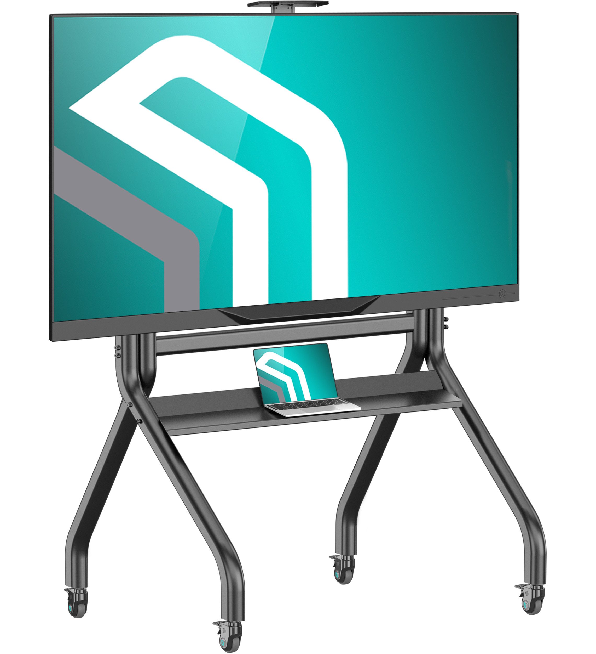 ONKRON TV-Ständer 60-120 Zoll, bis 150 kg, VESA 200x200-1000x600, TS2080-B, (bis 120,00 Zoll, rollbar, höhenverstellbar, mit Ablage, Kabelmanagement)