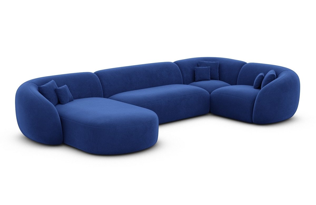 Sofa Dreams Wohnlandschaft Sorelia U Form Design Polsterecke, 6-Sitzer, Stoff Sofa, Samtstoff Bezug in Dunkelblau, Ottomane links