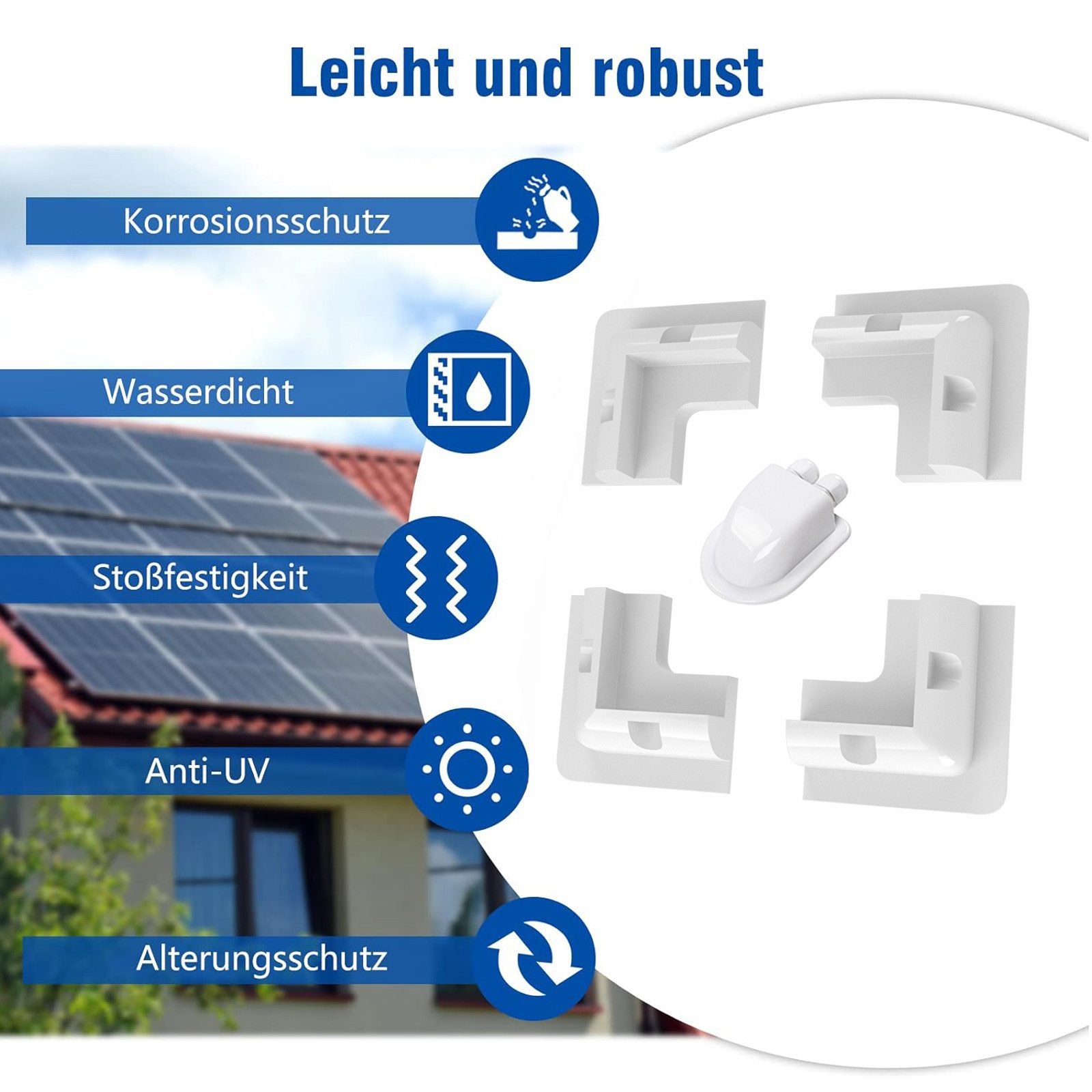 Rhein Beleuchtung Solarmodul Solarpanel Montageset, 5-tlg, 0 W, ABS-Kunststoff, (Set, 5-St., Für Wohnmobil, Dach, Boot & Camping), Bohrfrei & Mit Kabeldurchführung, Aus UV-beständigem ABS (Weiß)