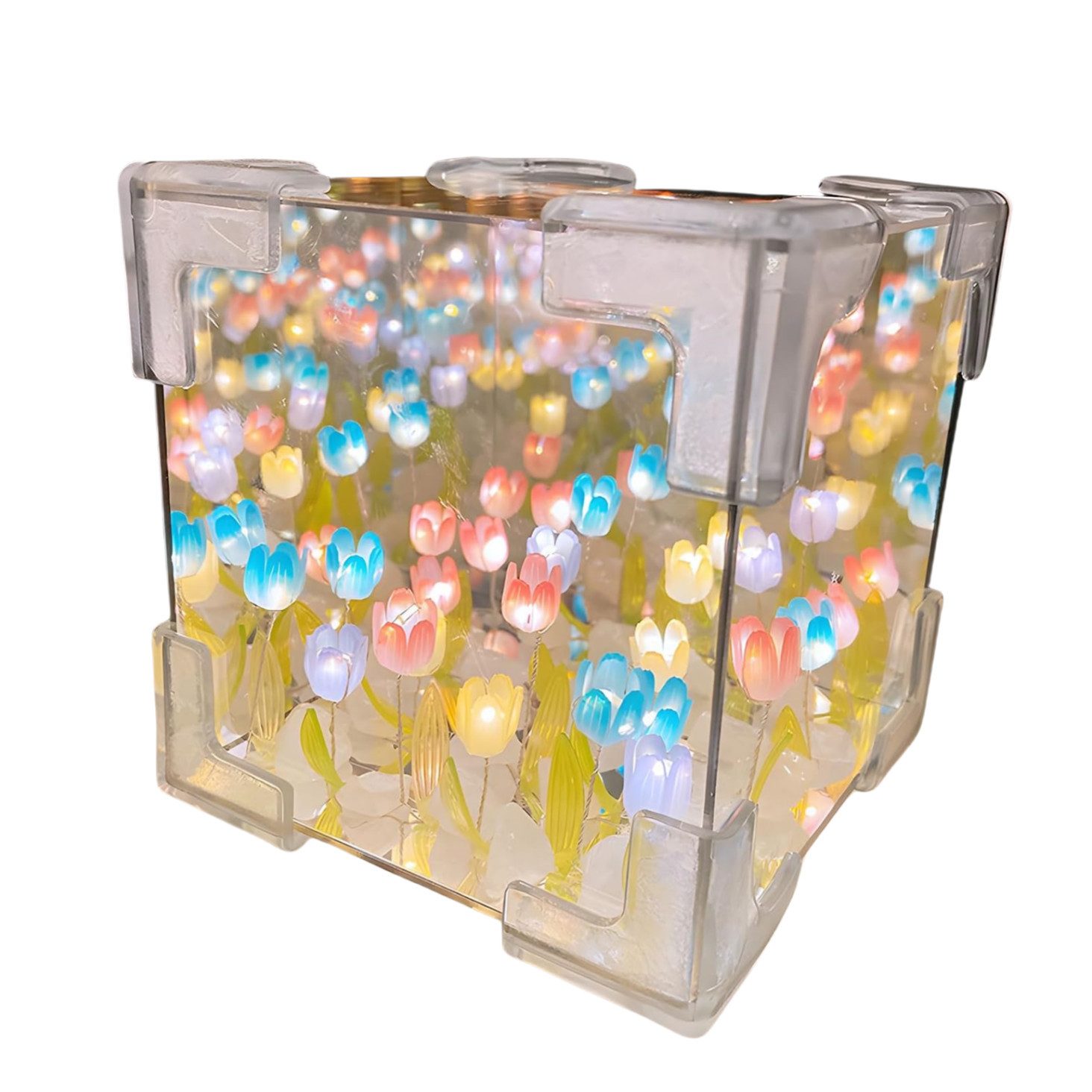 LED Nachtlicht DIY Tulpenwürfel Spiegel Lampe Tulpen Nachtlicht Blumen Tischlampe