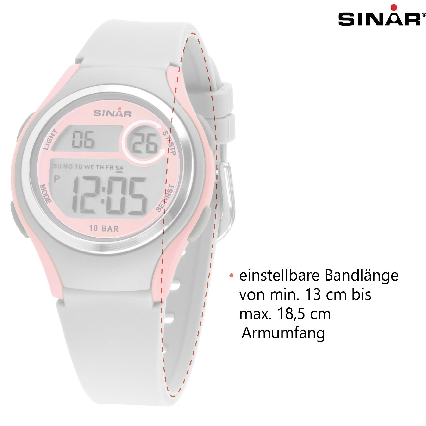 SINAR Digitaluhr XE-64 Jugend Armbanduhr Sportuhr Silikonband 10 bar, digital sportlich modern Geschenkidee Jugend Ø 36 mm