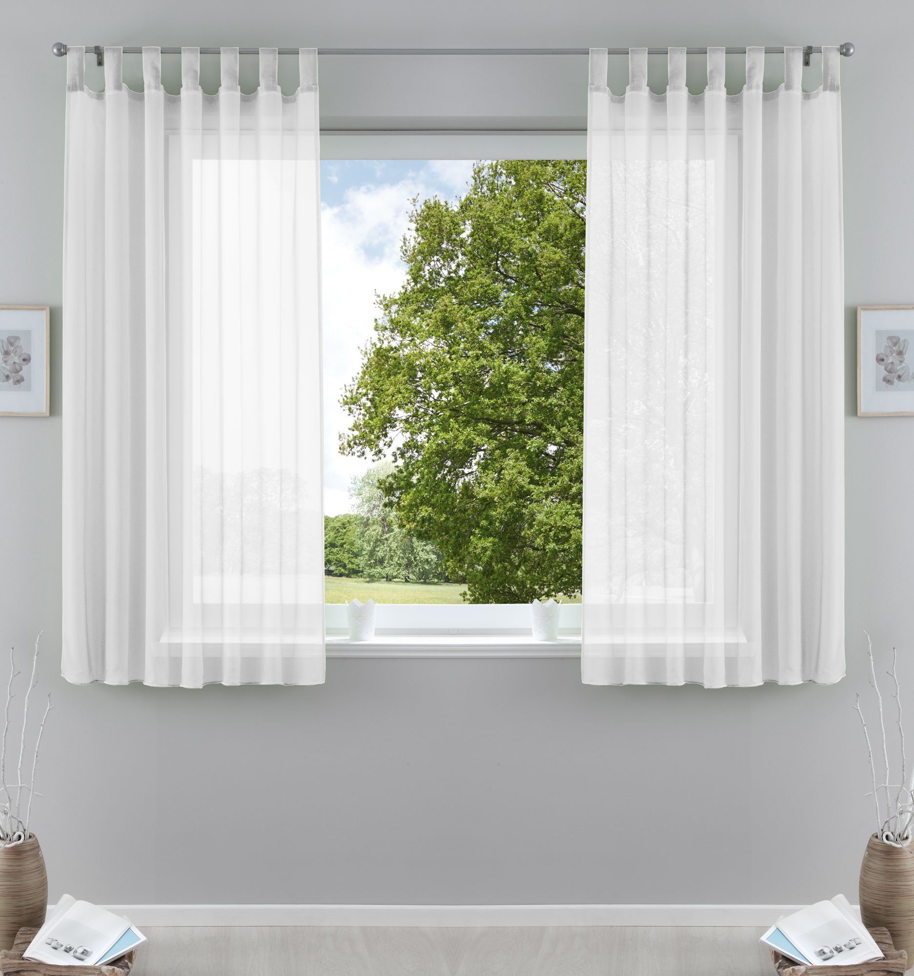 Gardinenbox Gardine (2 St), Schlaufen, transparent, Voile, Transparent Vorhang Set Voile Bleibandabschluss 61000CN