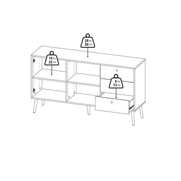 Home affaire Sideboard Bodo, Kommode, Stauraum, 2 Türen, 3 Schubladen, Beine und Griffe aus Massivholz, Breite 147 cm