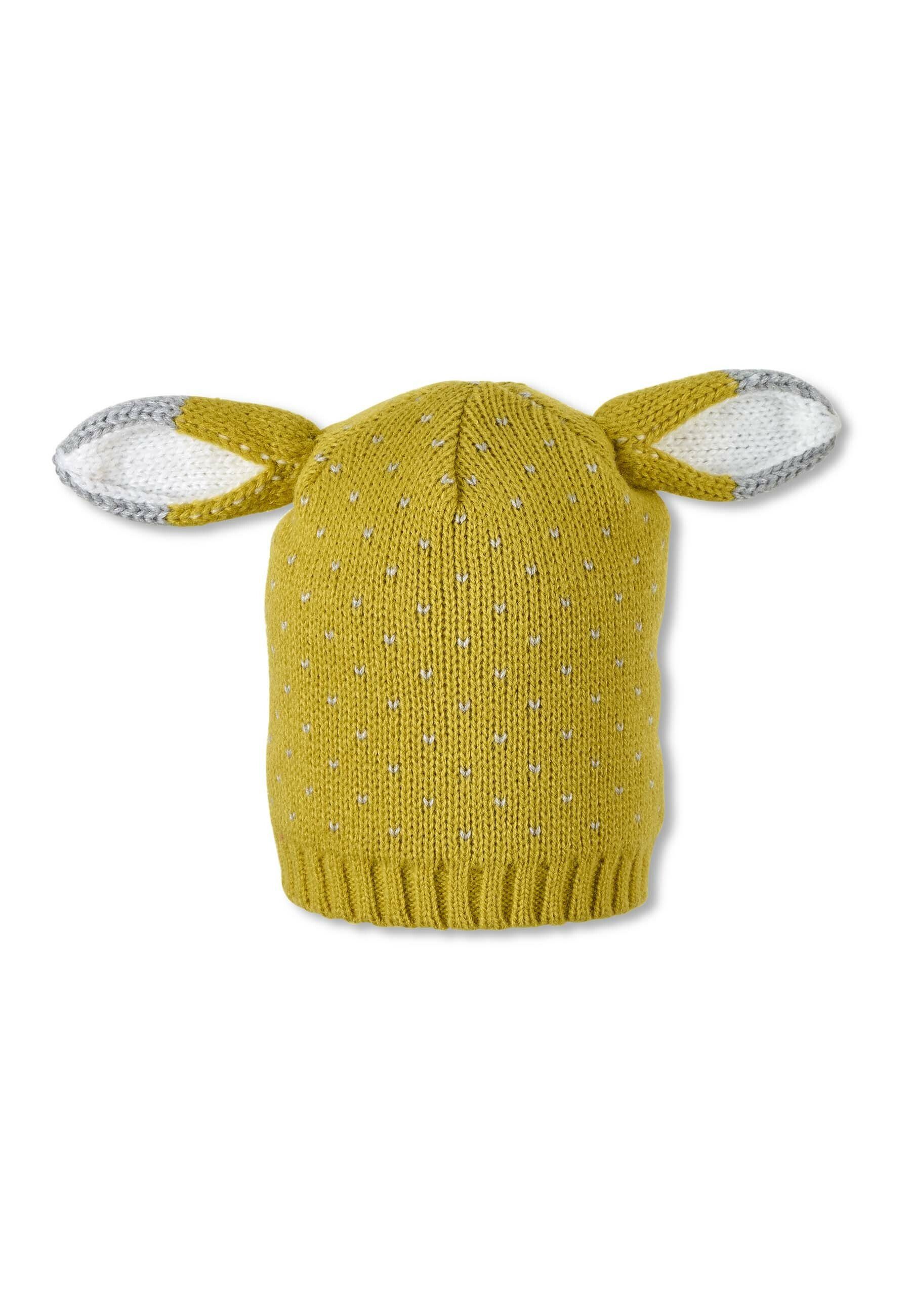 für unifarben ideal senf Strickmütze Punkten (1-St., Strick für und Sterntaler® Kinder Strickmütze Beanie Tage) Babymütze mit Fuchsöhrchen kalte