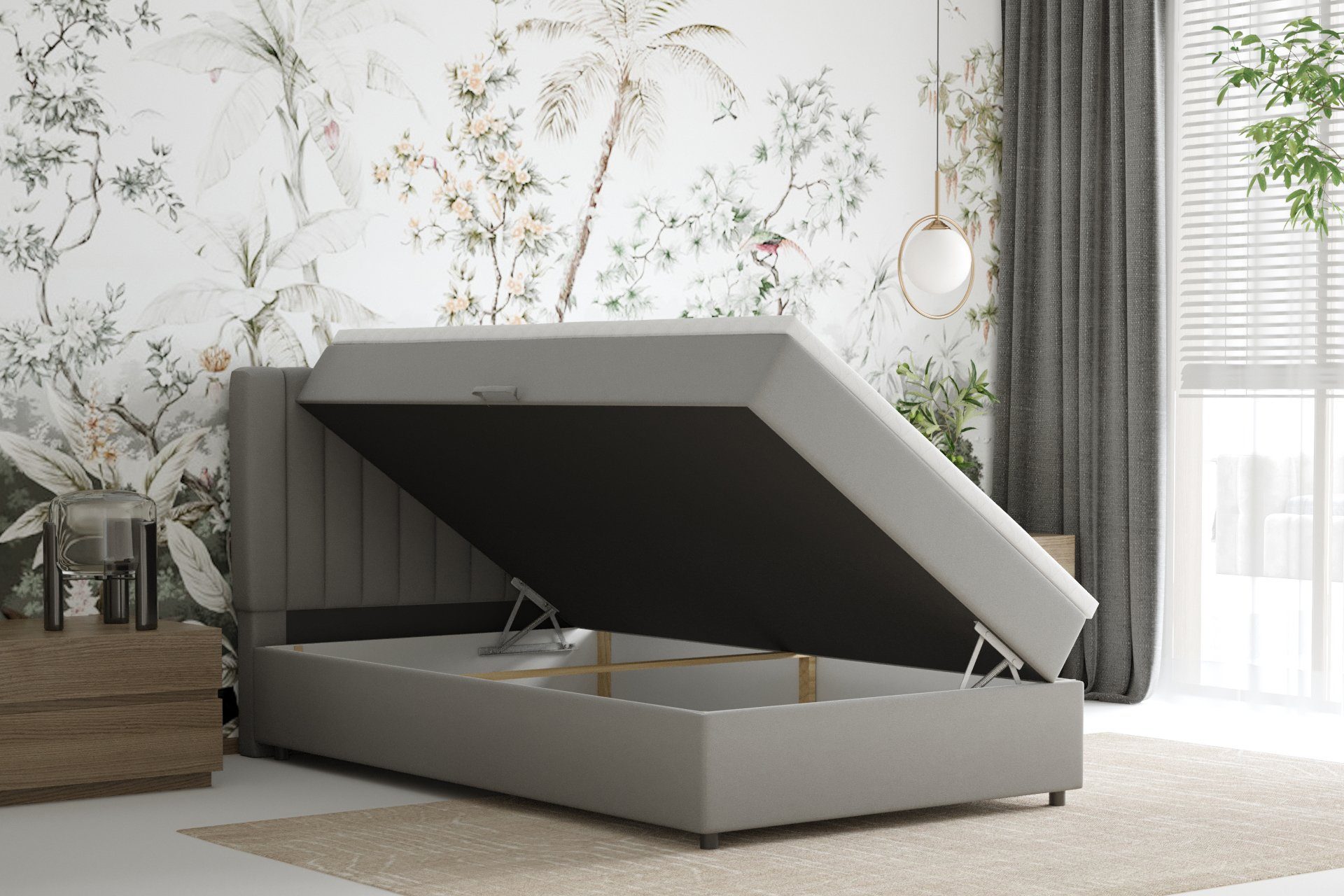 Homesy Boxspringbett EVEREST – Komfortables Einzelbett im modernen Trenddesign (Bett inkl. einem Bettkasten und Topper), Große Auswahl an Polsterfarben