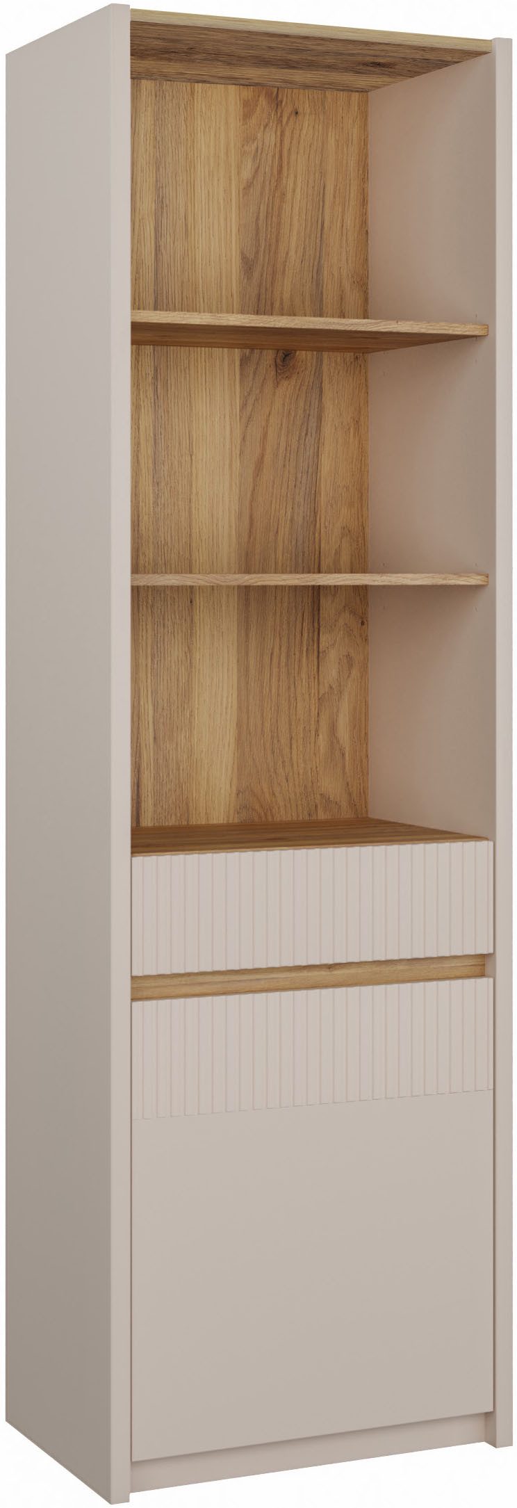 FORTE Stauraumregal Oak Squere, Schubkasten mit Vollauszug, Front Lamellenoptik, inklusive Beleuchtung