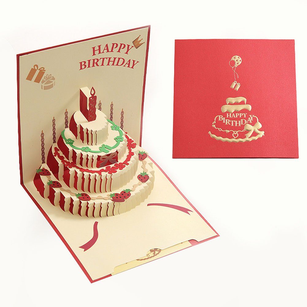 Blusmart Weihnachtskarte 3D-Grußkarte Zum Geburtstag, Faltbare Glückwunschpostkarte Zum red