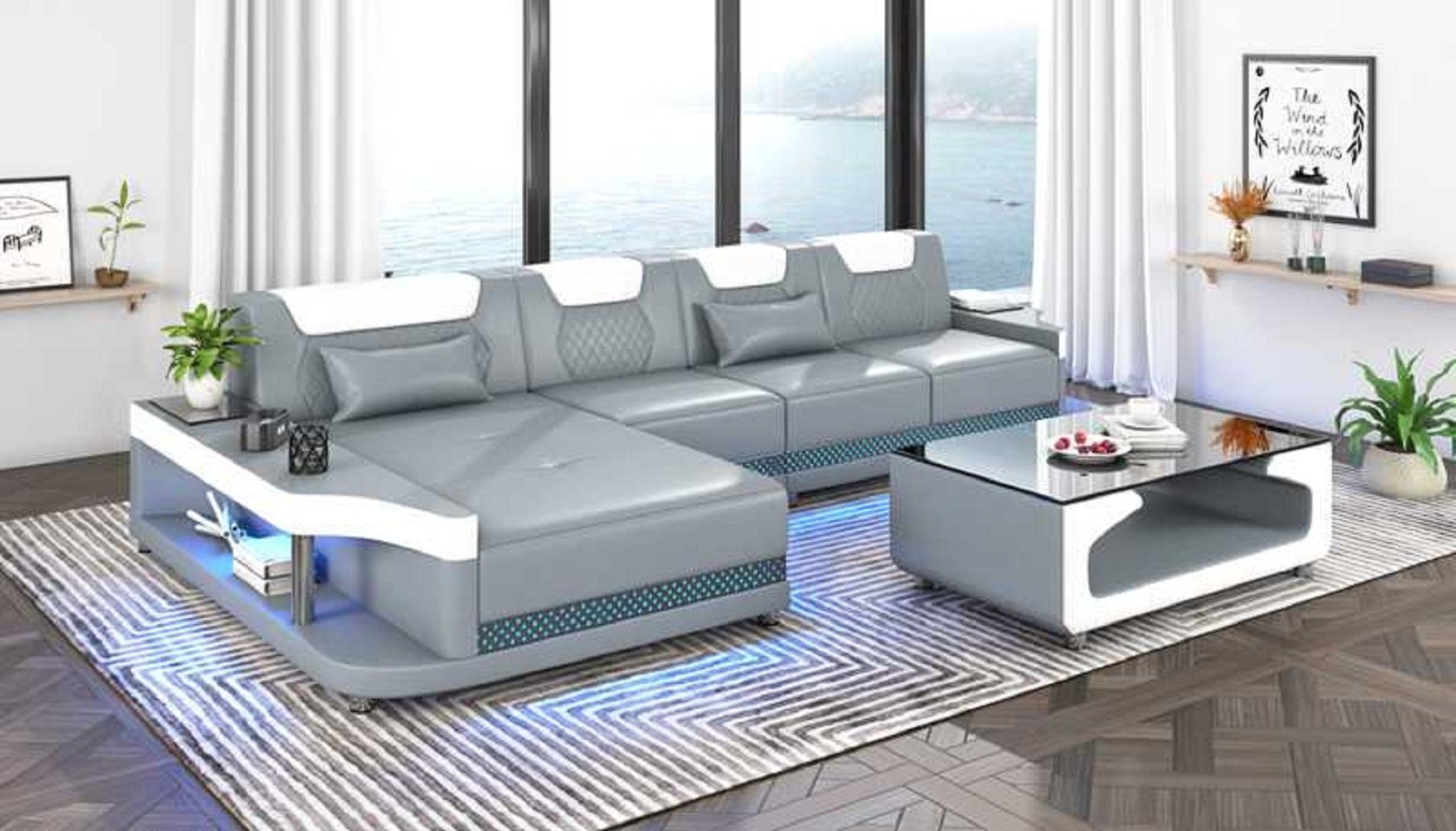 JVmoebel Ecksofa Schicker Ecksofa L Form Couch Sofa Grau Luxus Moderne Couchen, 3 Teile, Made in Europe