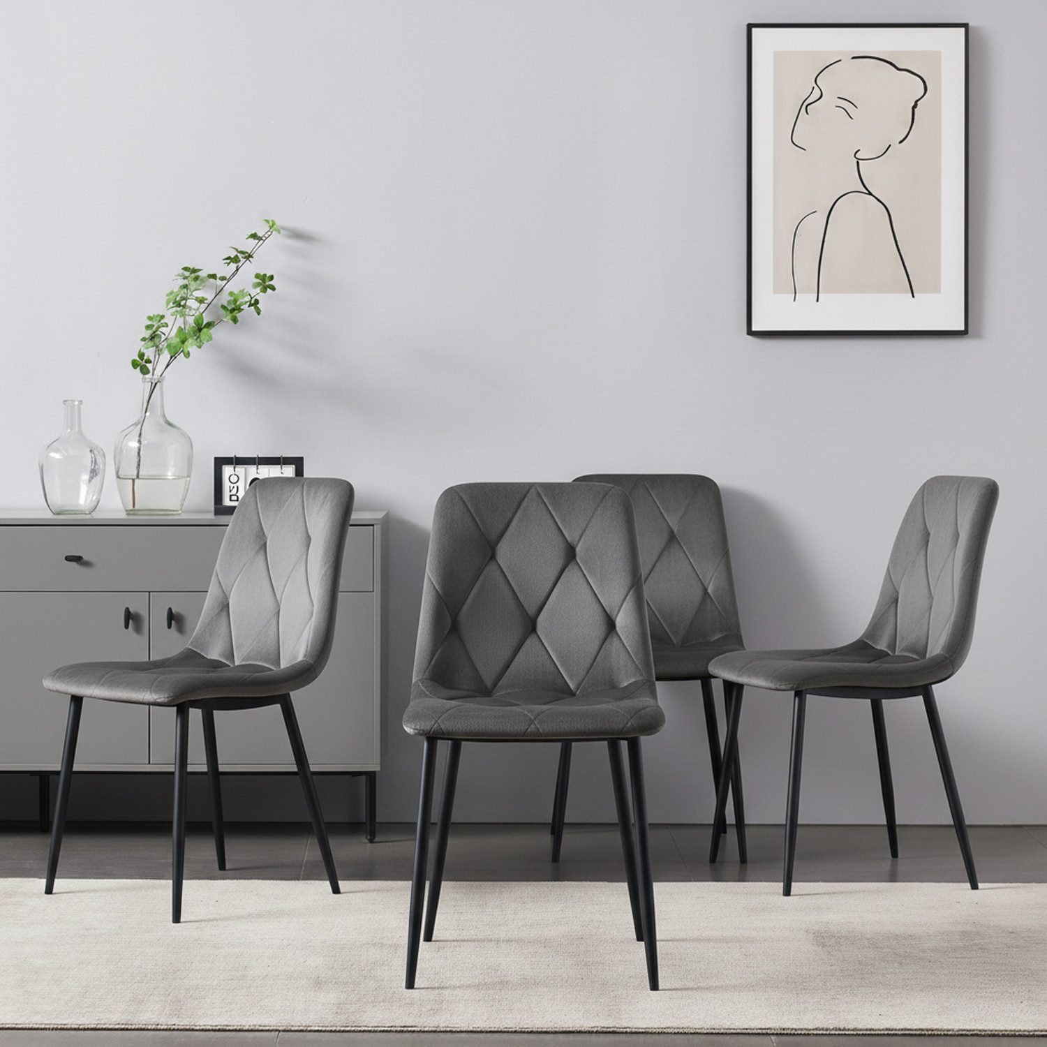 B&D home 4-Fußstuhl VICKA (4er Set, 4 St), Samtstoff Polsterstuhl mit Steppung & Metallgestell