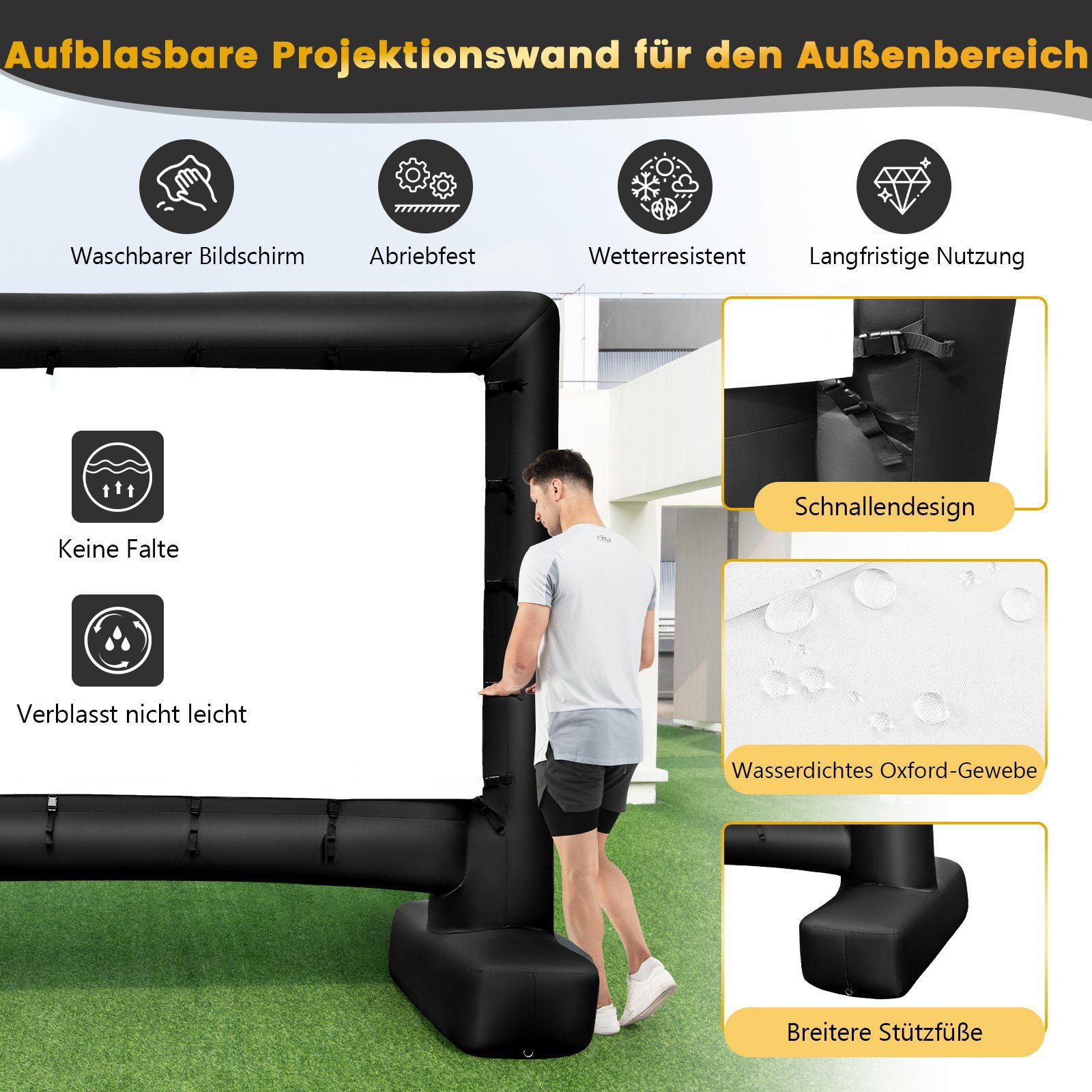 COSTWAY Leinwand aufblasbar, Projektionsleinwand 116 Zoll, 16:9, HD, 4K