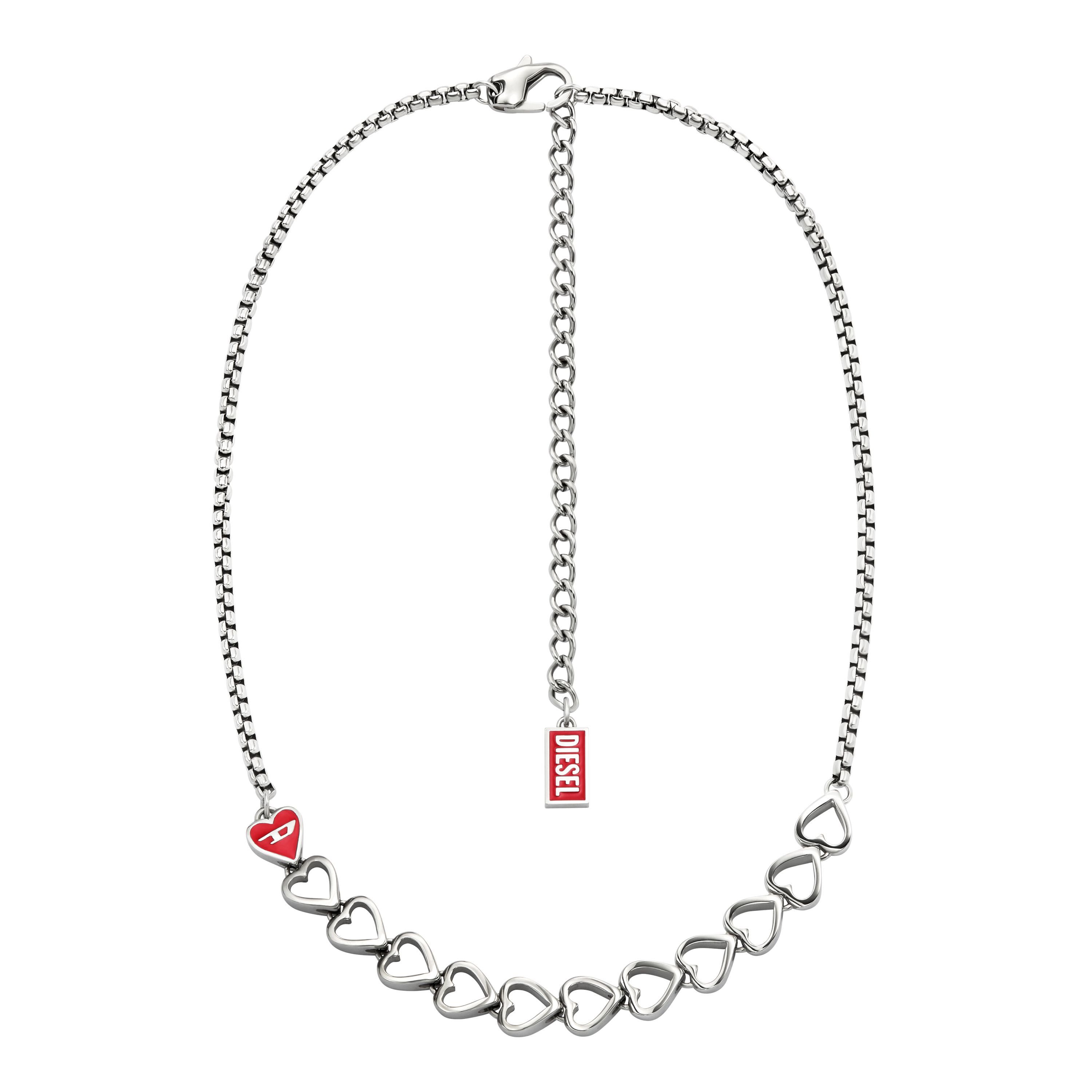 Diesel Collier Schmuck Geschenk Edelstahl D LOGO Herzen, Emaille