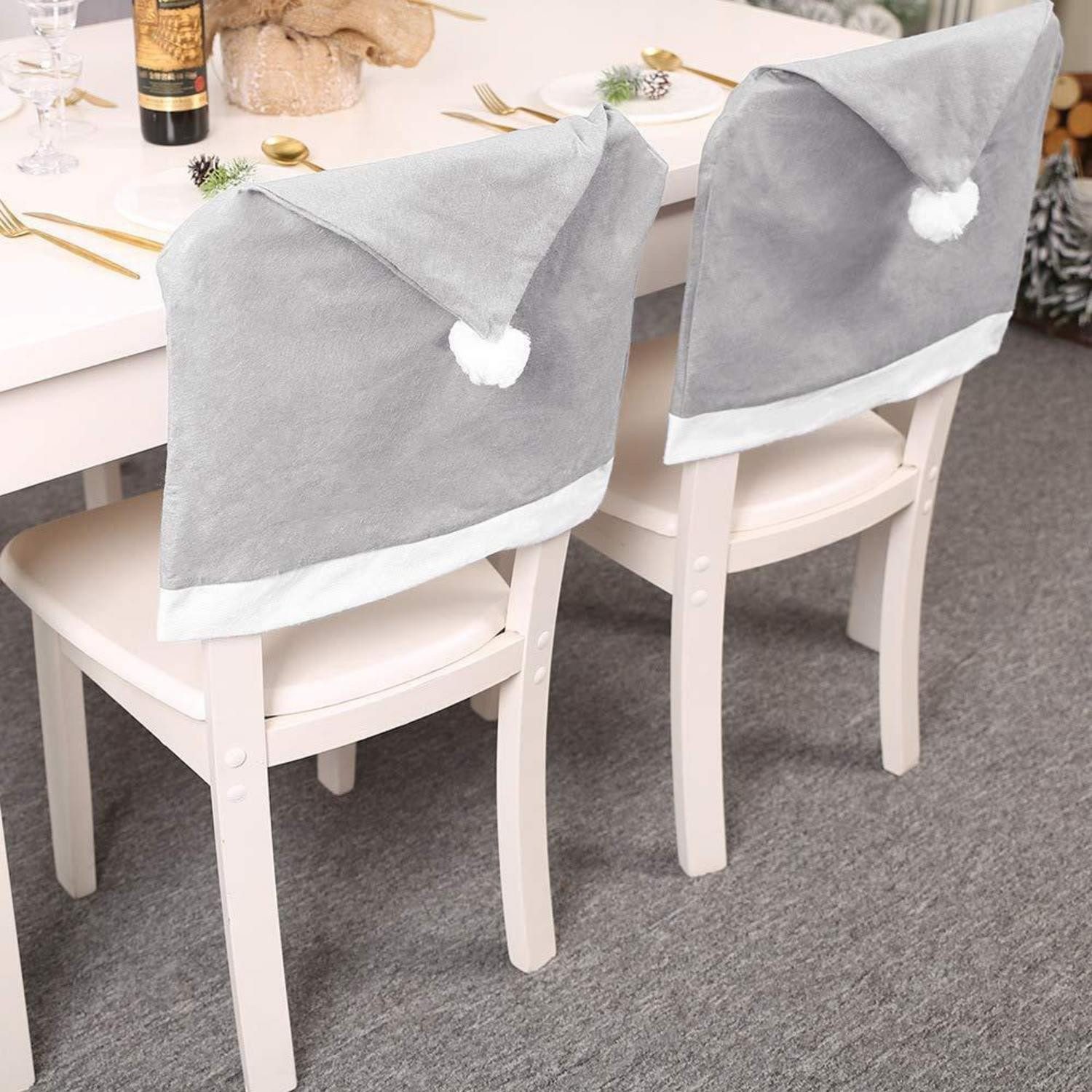 LuxusKollektion Stuhlhusse 4er Set Stuhlhusse Weihnachten Grau Santa