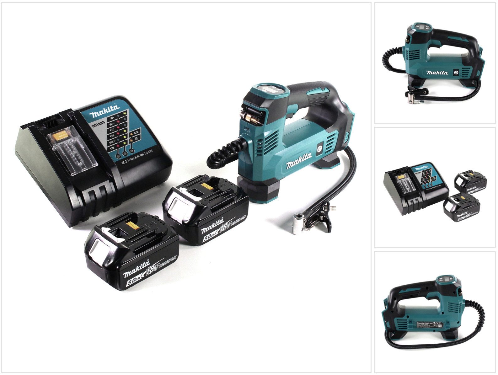 Makita Akku-Handkompressor DMP 180 RT Akku Kompressor 18 V 8,3 bar + 2x Akku 5,0 Ah + Ladegerät