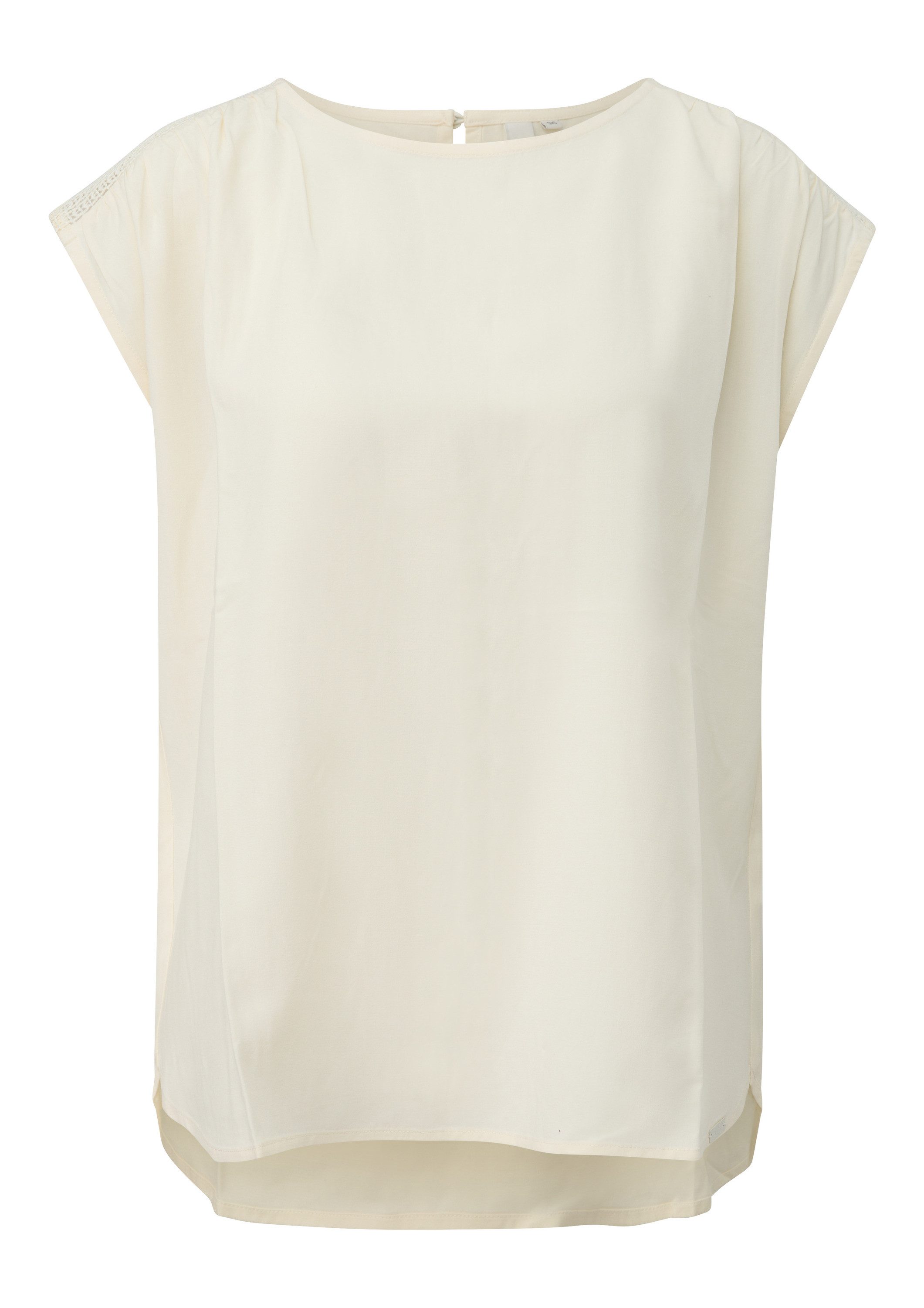QS Kurzarmbluse Bluse Lockere Viskosebluse mit Spitzeneinsatz günstig online kaufen