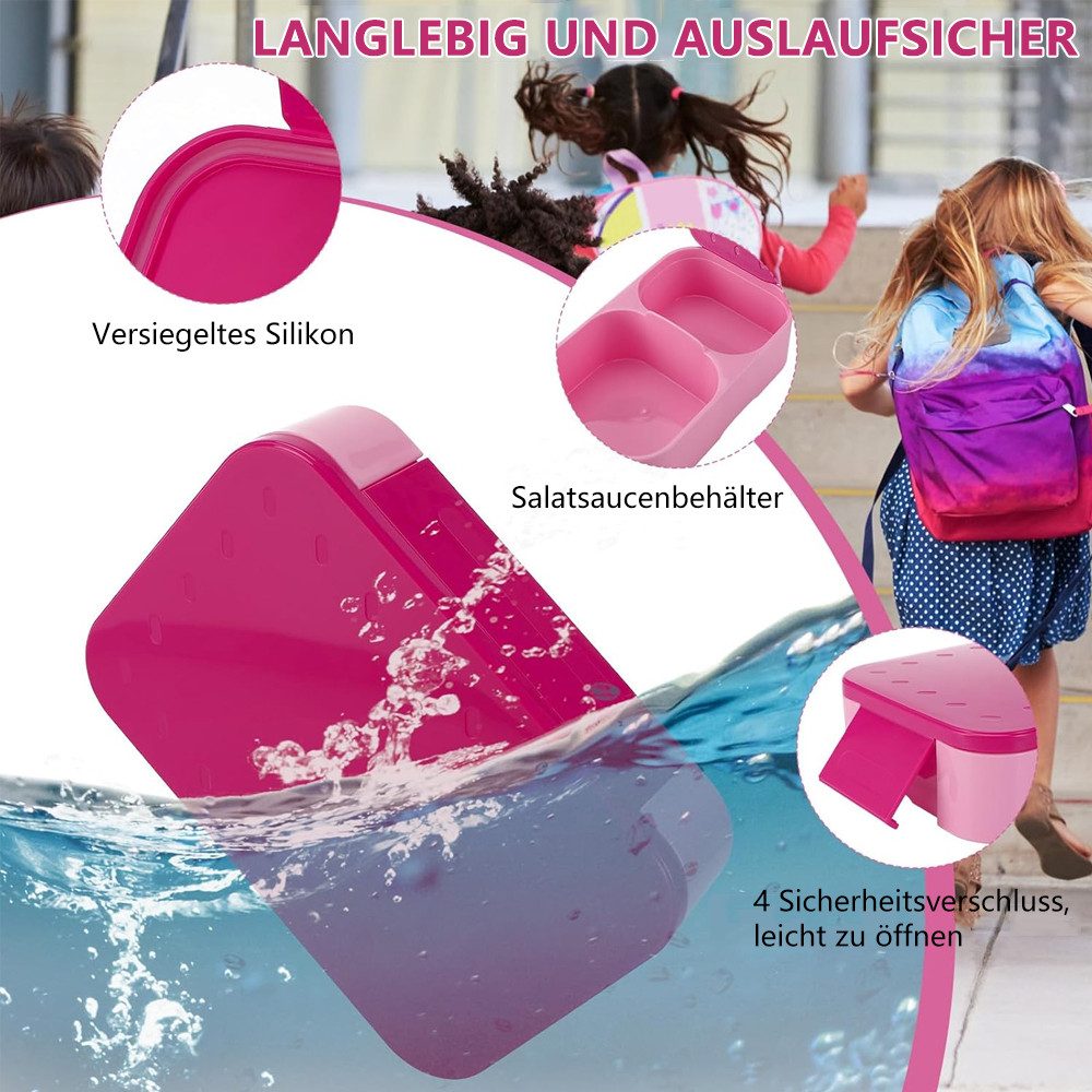 TUWENA Lunchbox Brotdose Kinder mit Fächern, Auslaufsichere Bento-Box, Reise-Lunchbox, Jausenbox Brotbox für Schule, Picknick, Mikrowellen/ Spülmaschinenfest