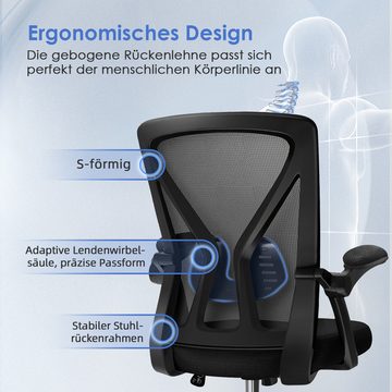Lexzurn Bürostuhl Schreibtischstuhl Bürostuhl ergonomisch mit klappbaren Armlehnen (Wippfunktion bis 125), Höhenverstellbarer Chefsessel Drehstuhl, Netzstuhl