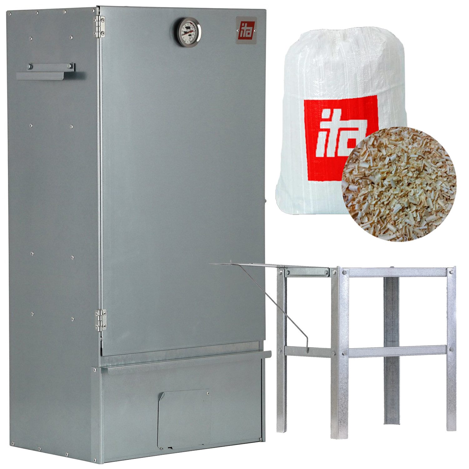 ITA Räucherofen Räucherofen 7001 - Premium Räucherschrank mit 3 Etagen 81 cm, 1-St., Smoker mit passendem Räuchertisch mit erweiterbarer Ablage