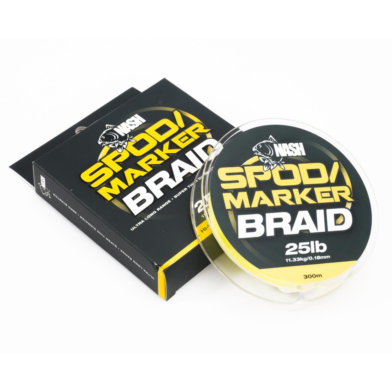 Nash Fishing Angelschnur, 300 m Длина, Nash Spod&Marker Braid 0,18mm 25lb Hi-Viz Yellow Geflochtene Angelschnur