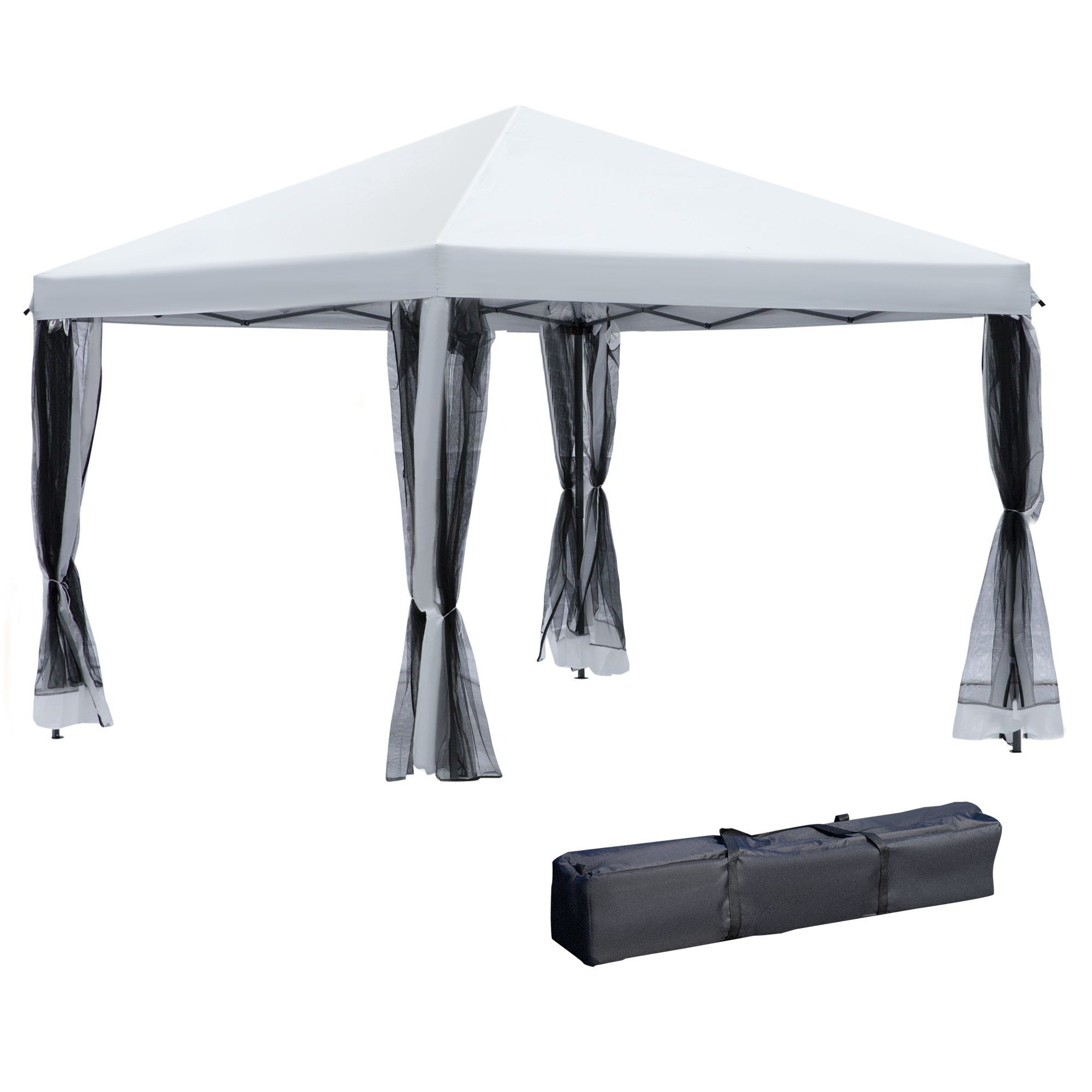 Outsunny Pavillon Faltzelt mit Seitenwänden inkl. Tragetasche Metall+Oxford Cremeweiß, mit 4 Seitenteilen, (Set, Gartenpavillon), 296L x 296B x 265H cm