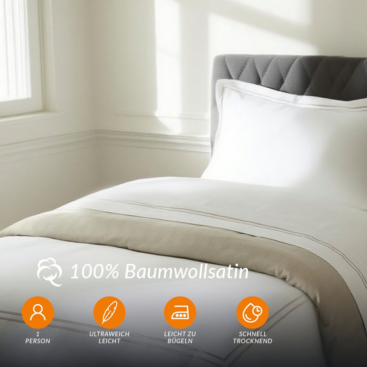 Pure cottom Постільна білизна Baumwoll-Satin Постільна білизна taupe/weiß, Baumwoll-Satin, verschiedene Größen