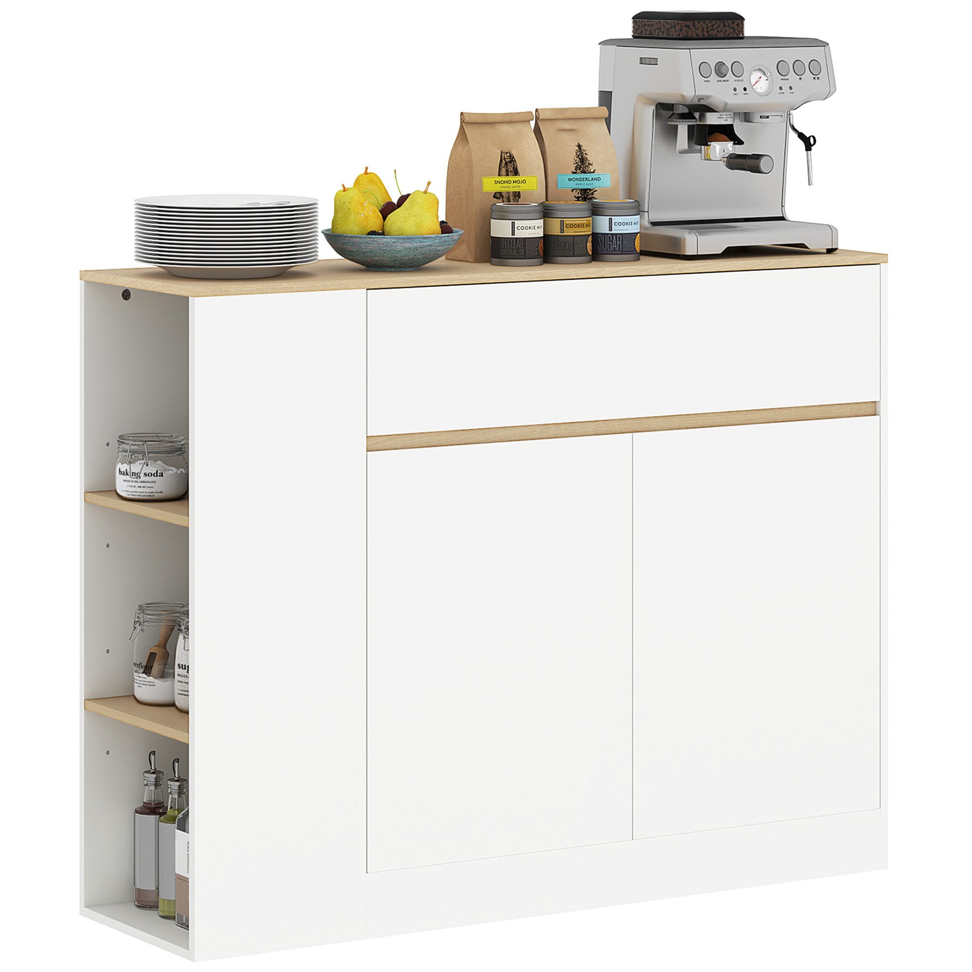 HOMCOM Sideboard Buffetschrank Scandi-Stil Mehrzweckschrank Kommode Wohnzimmer (Packung, 1 St., 1 Sideboard), Verstellbarer Einlegeboden, Kippschutz – Bild 2 von 5