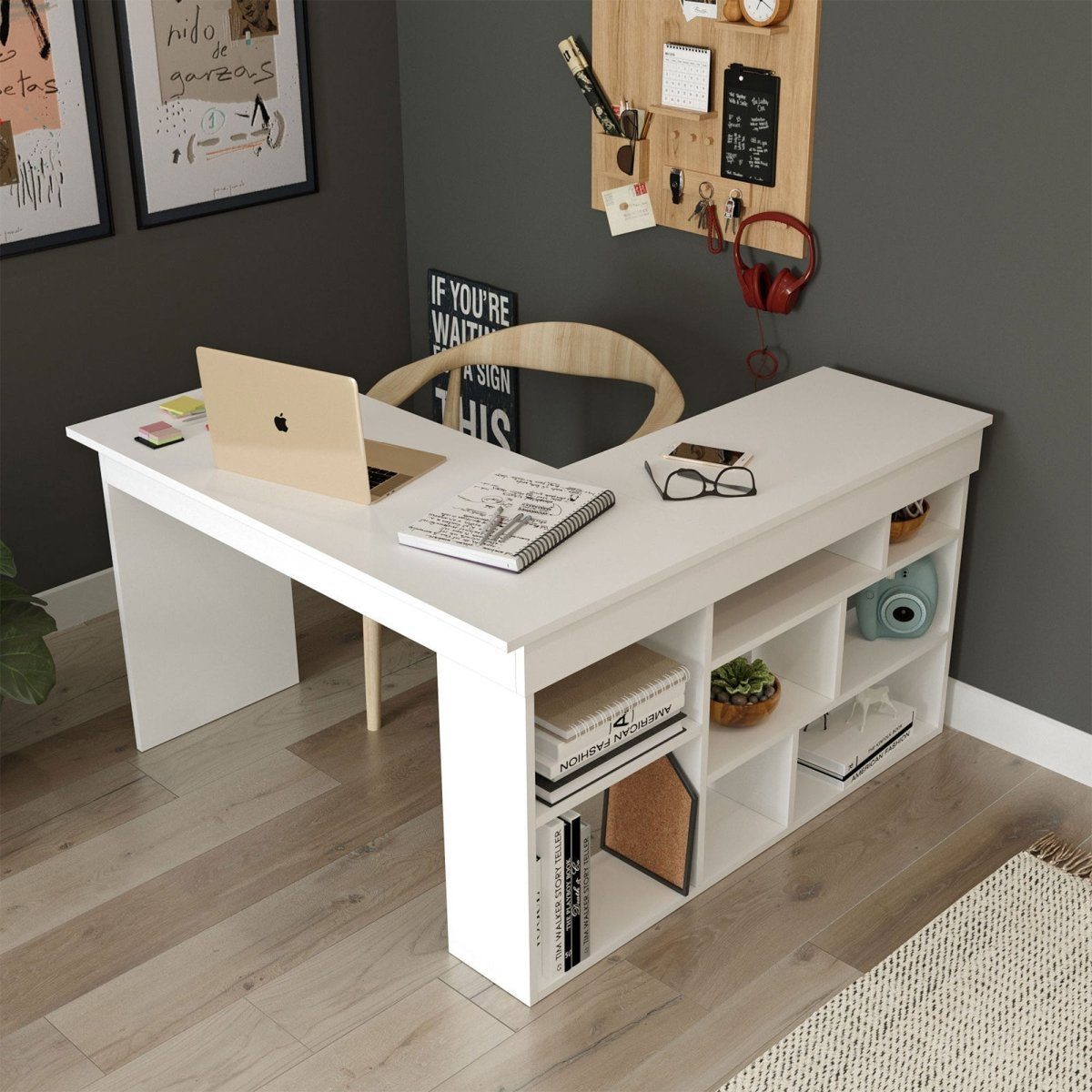 Luxusbetten24 Schreibtisch Designer Schreibtisch Tiro, Eckschreibtisch als Raumtrenner Weiß