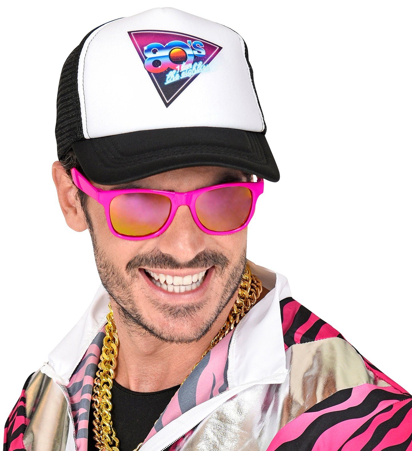 Widmann S.r.l. Verkleidungsmaske 80er Jahre Brille mit Revo Gläsern, Neon Pink