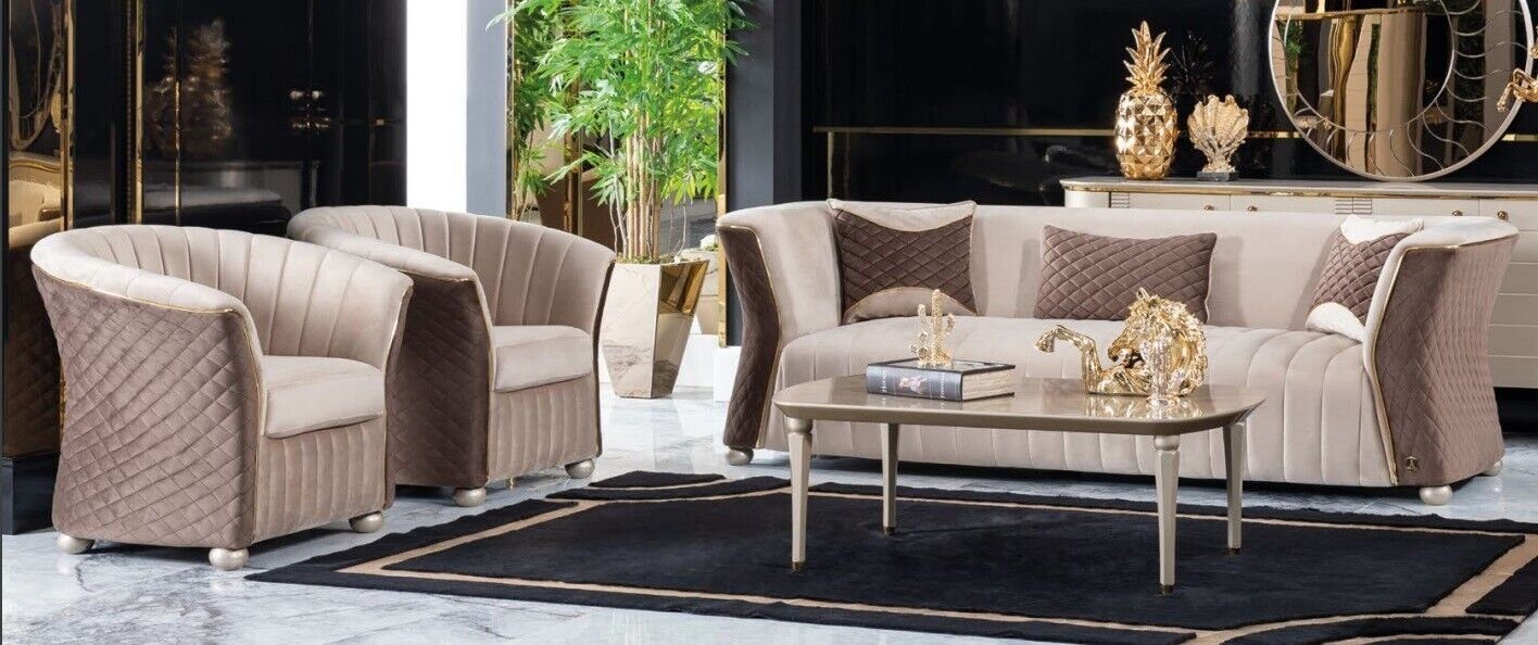 Stoff, (3-St) Couch Sofagarnitur JVmoebel Garnitur Sofas Wohnzimmer-Set Designer 3+1+1 Sitzer Polster